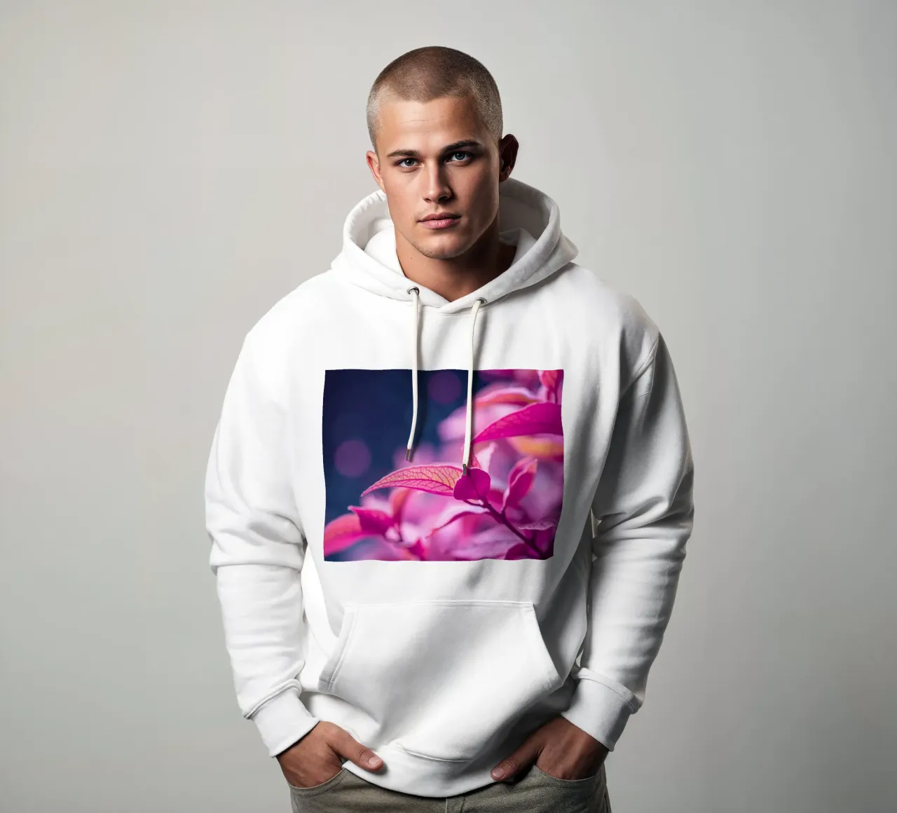 fogliame rosa illuminato da una luce soffusa in un look tranquillo felpa con cappuccio da DesignDoodle