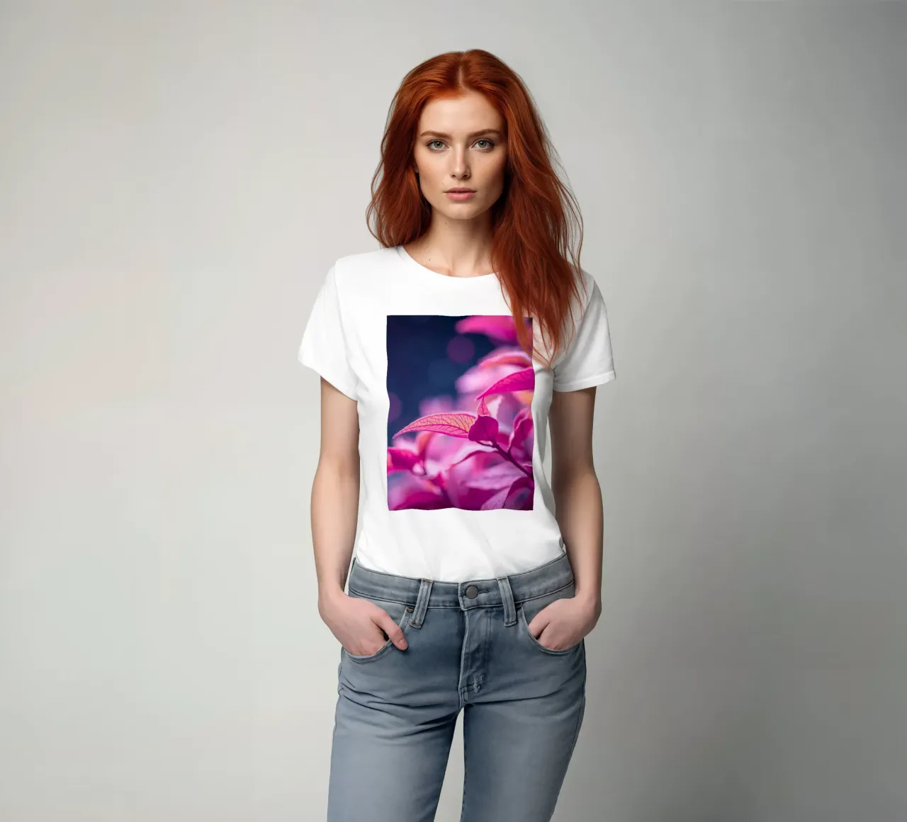 fogliame rosa illuminato da una luce soffusa in un look tranquillo t-shirt da DesignDoodle