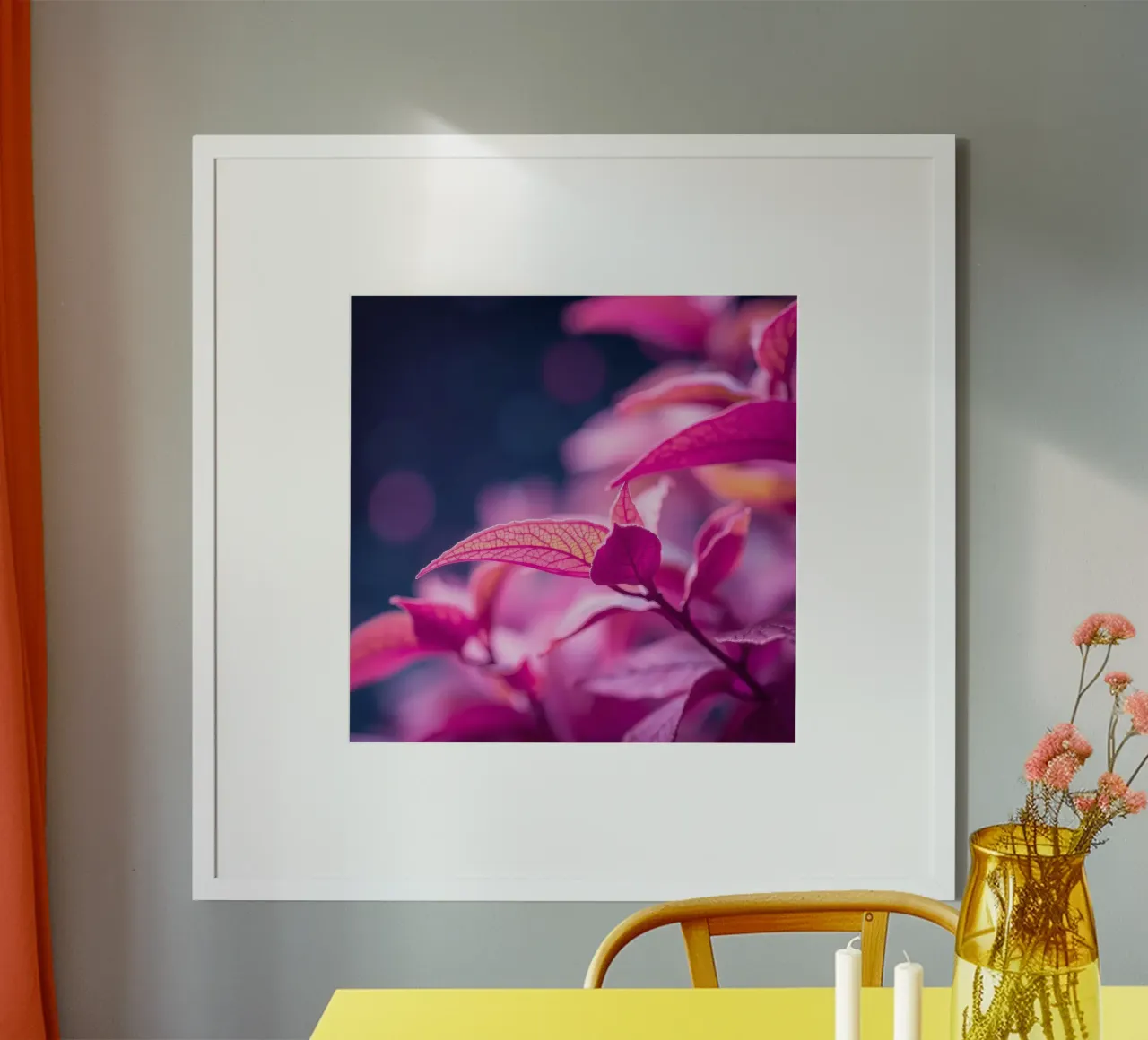 fogliame rosa illuminato da una luce soffusa in un look tranquillo carta hahnemühle da DesignDoodle