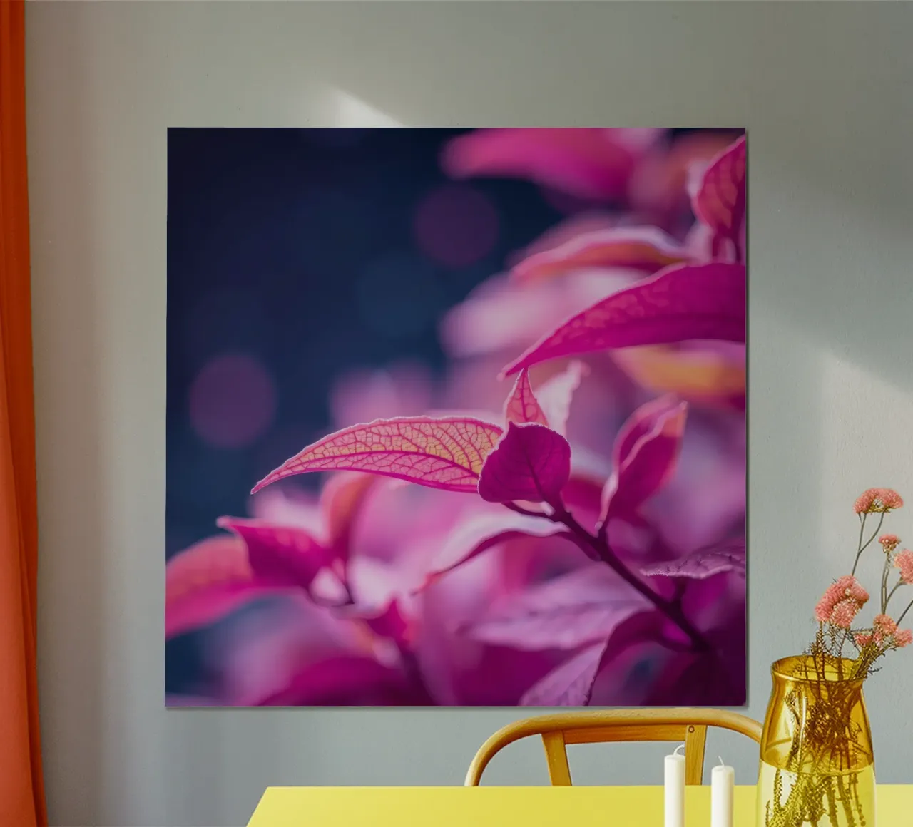 feuillage rose éclairé par une lumière douce dans une ambiance calme poster de DesignDoodle