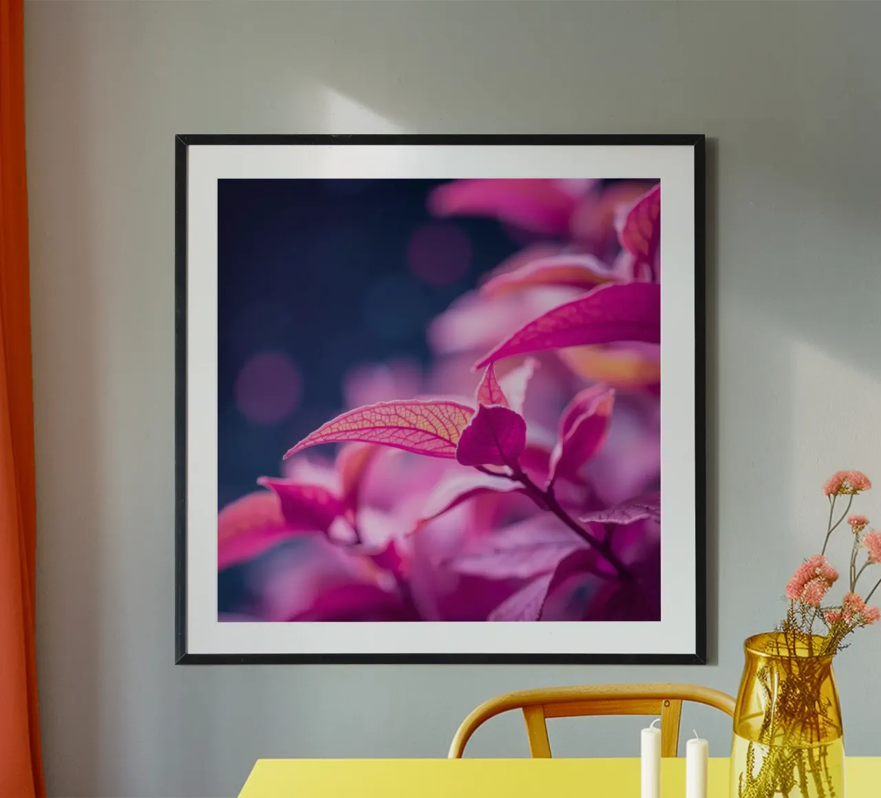 fogliame rosa illuminato da una luce soffusa in un look tranquillo carta hahnemühle da DesignDoodle