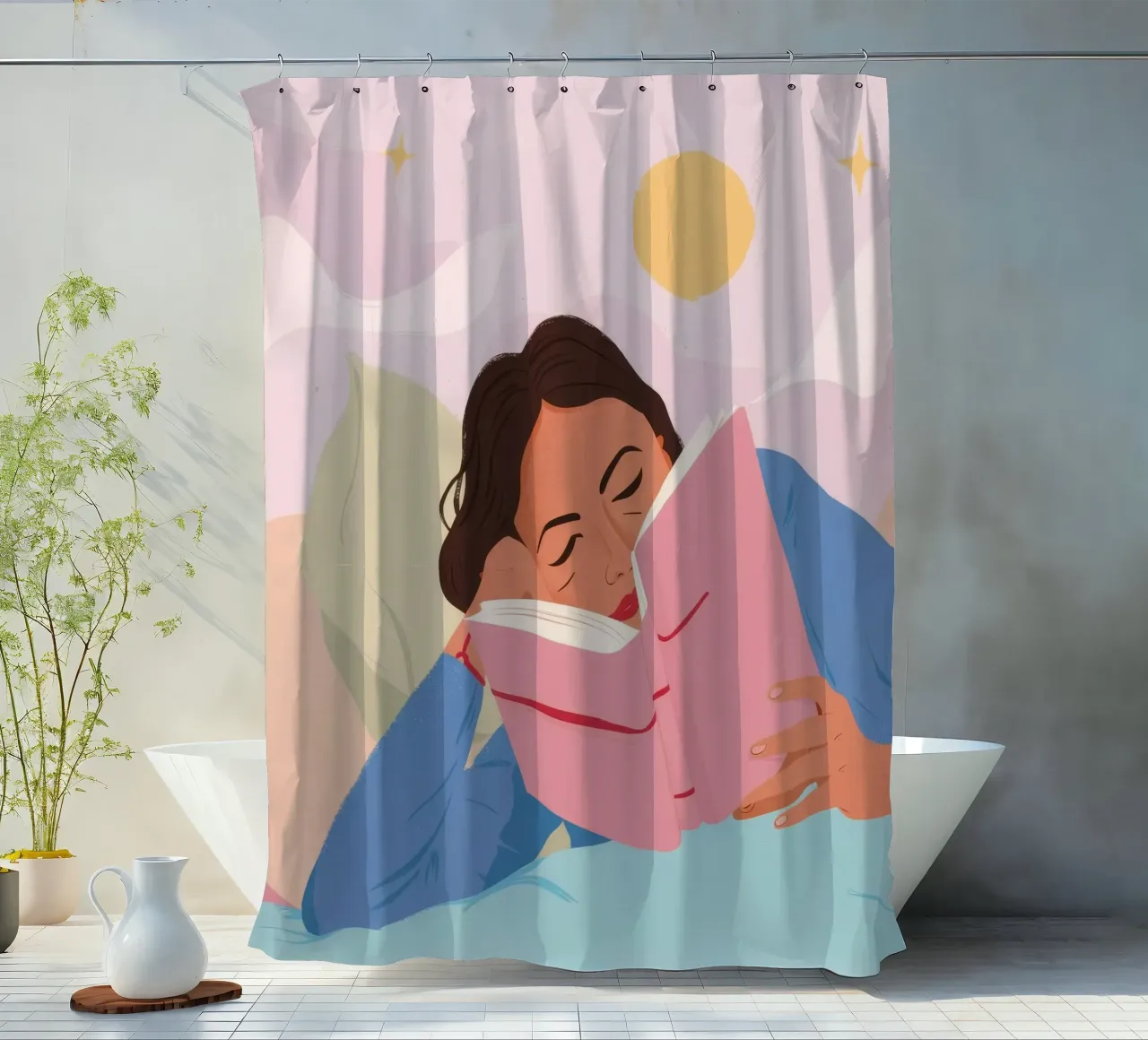 Dreamy Reading shower curtain by Petal Canvas