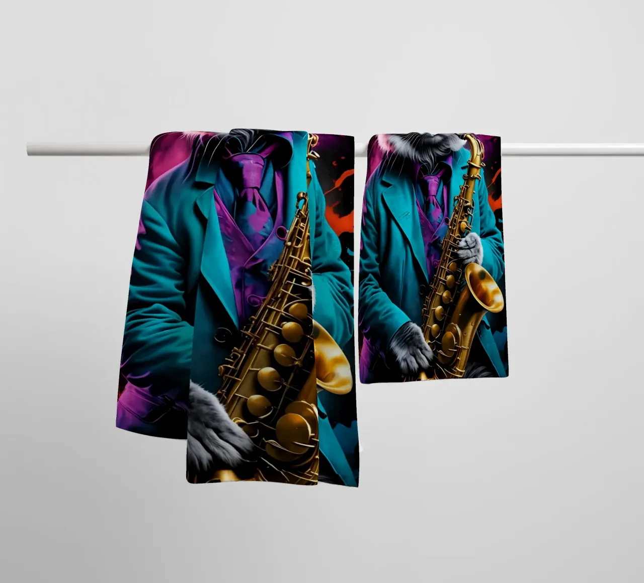 Cat plays the saxophone towel by MakArena