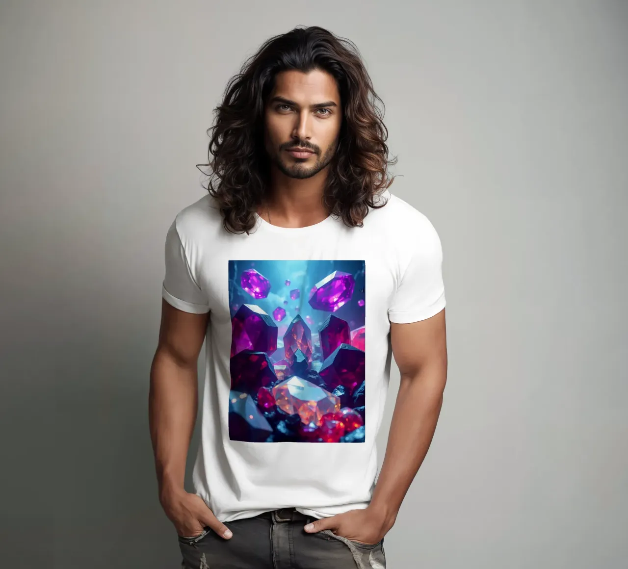 cristalli e pietre preziose illuminati in una grotta mistica t-shirt da DesignDoodle