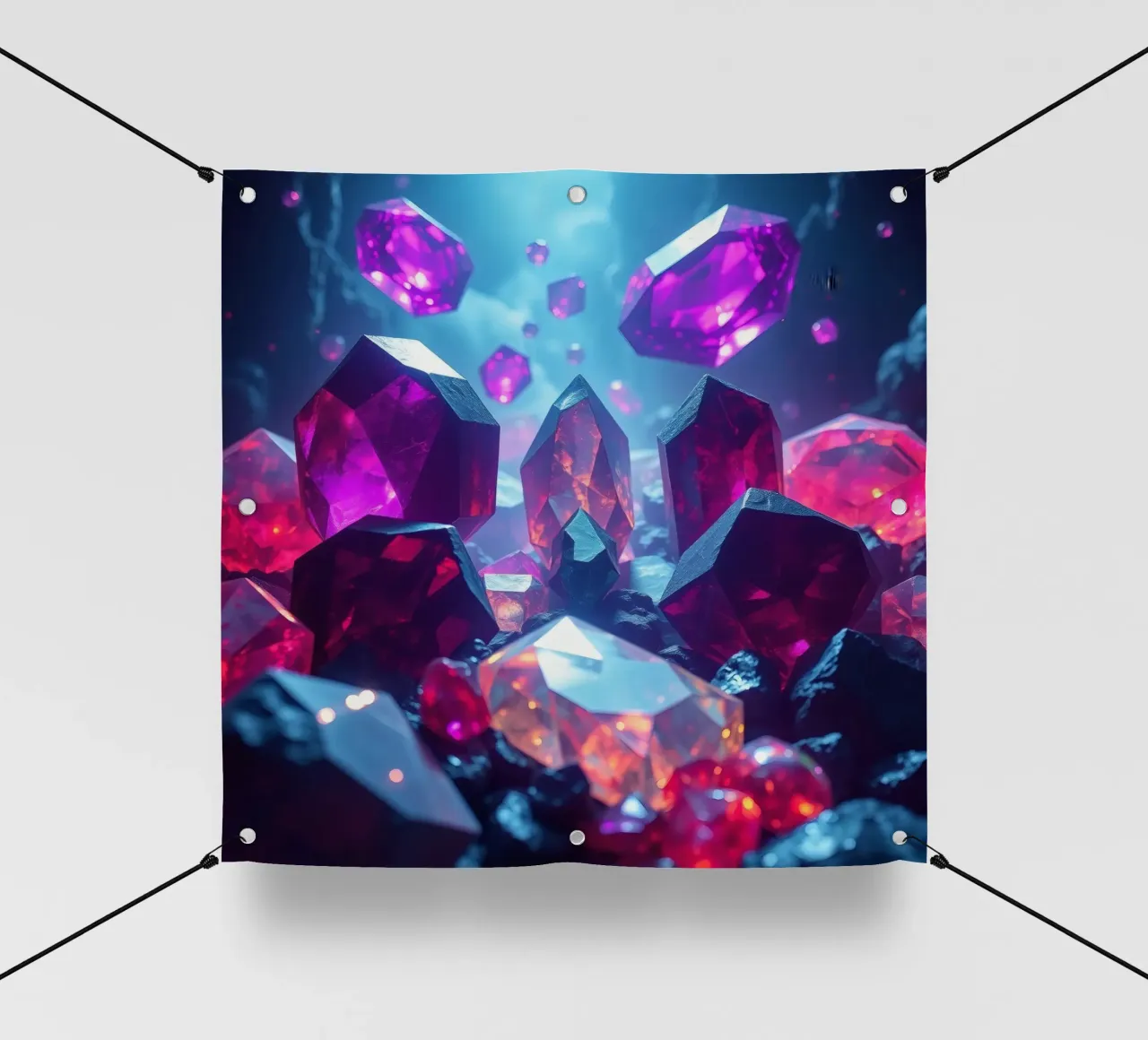 cristalli e pietre preziose illuminati in una grotta mistica telo in pvc da DesignDoodle