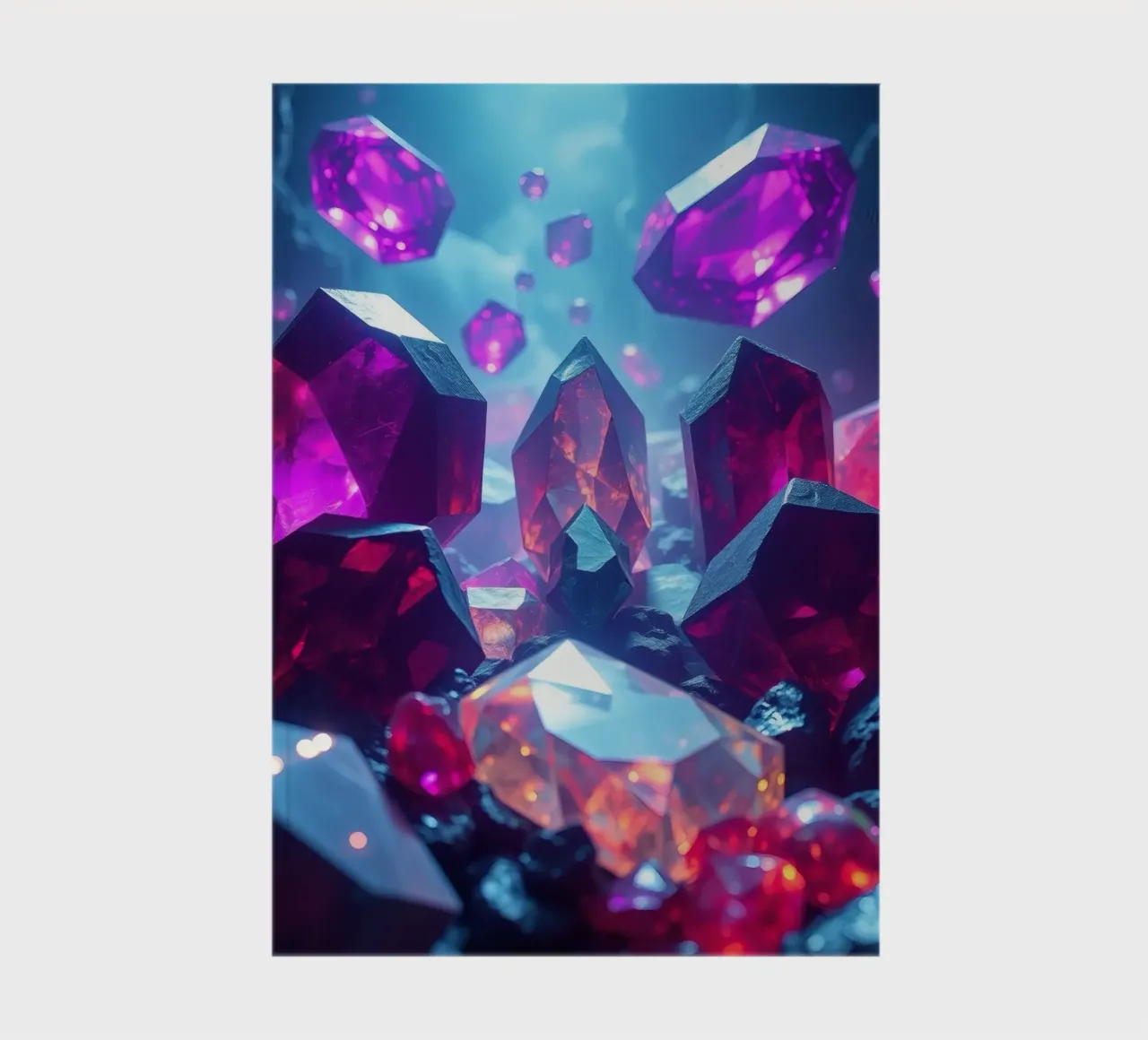 crystals and gemstones illuminated in a mystical cave notebook by DesignDoodle