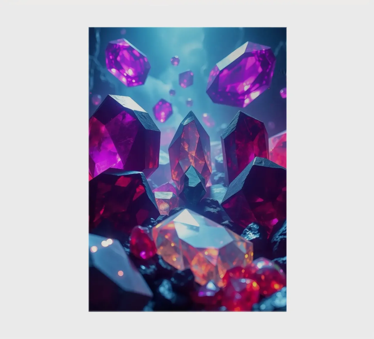 crystals and gemstones illuminated in a mystical cave notebook by DesignDoodle
