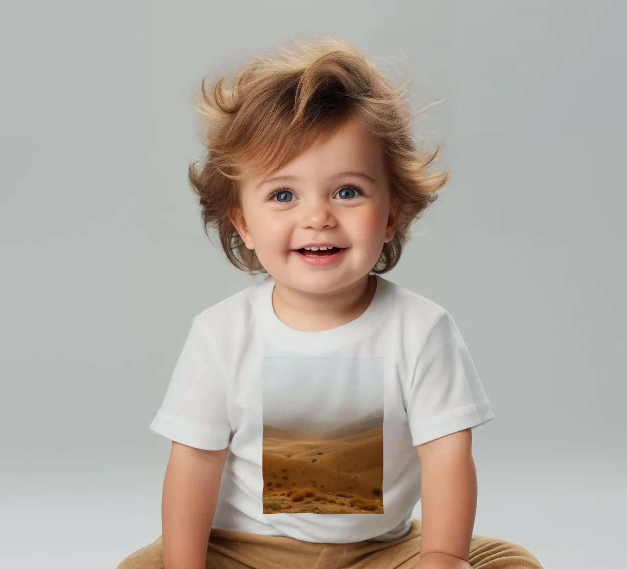 desert landscape under cloudy sky with gentle rolling dunes baby t-shirt by DesignDoodle