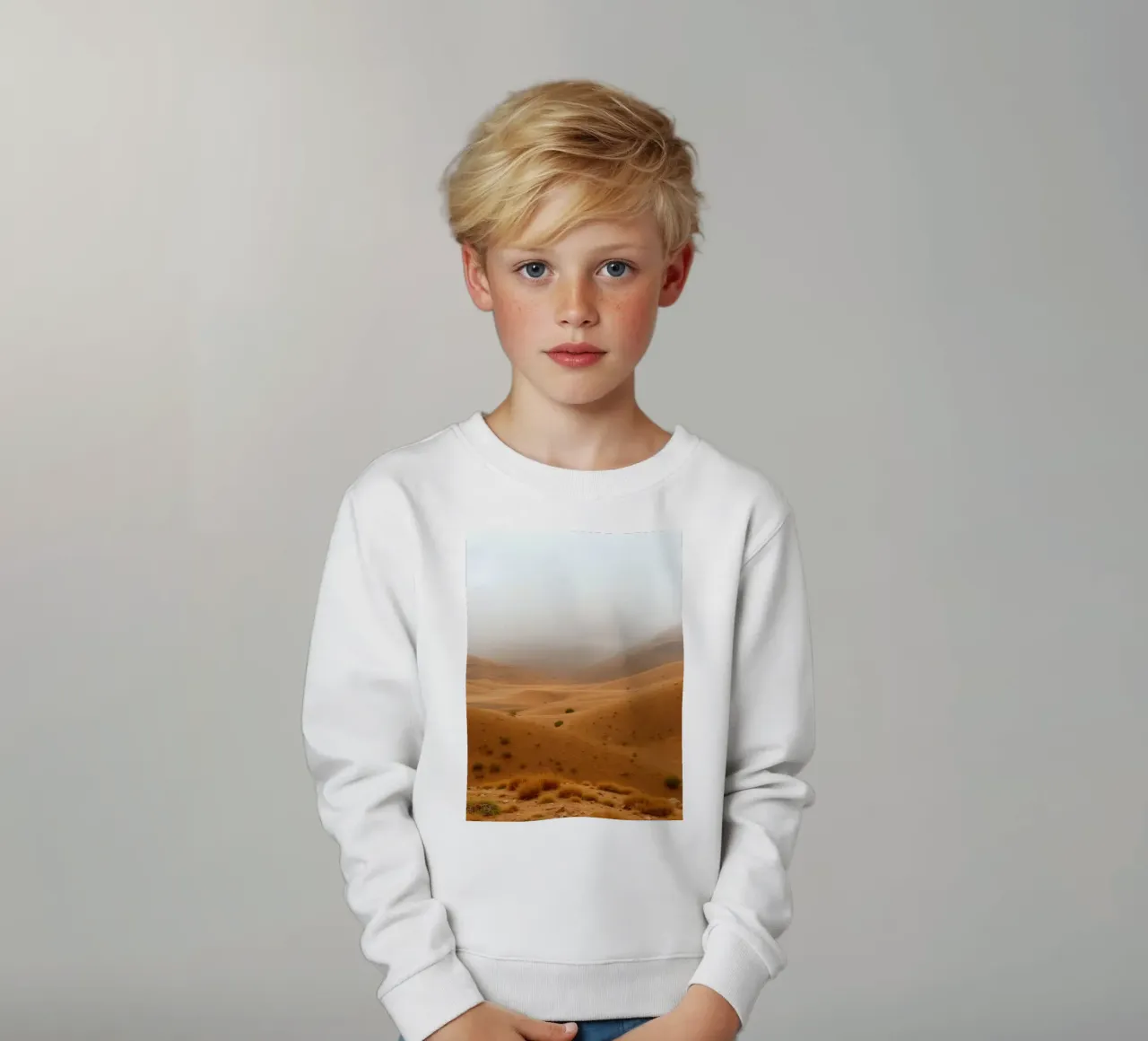 paysage désertique sous un ciel nuageux avec de douces dunes ondulantes sweat enfant de DesignDoodle