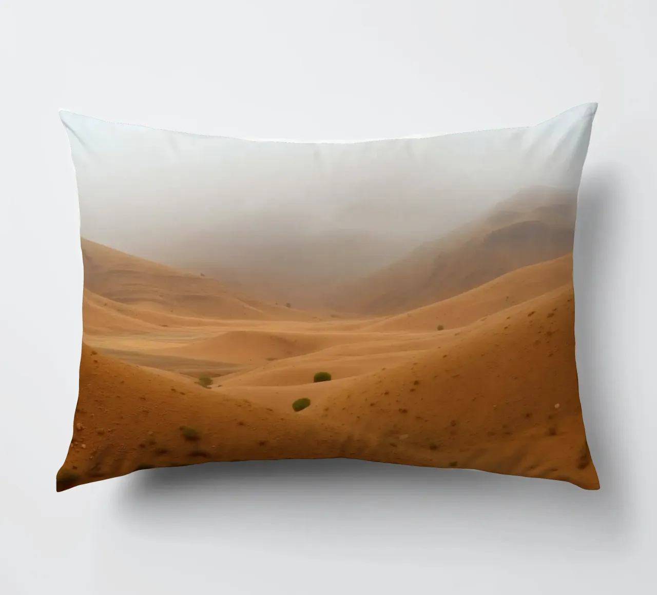 desert landscape under cloudy sky with gentle rolling dunes decorative cushion by DesignDoodle