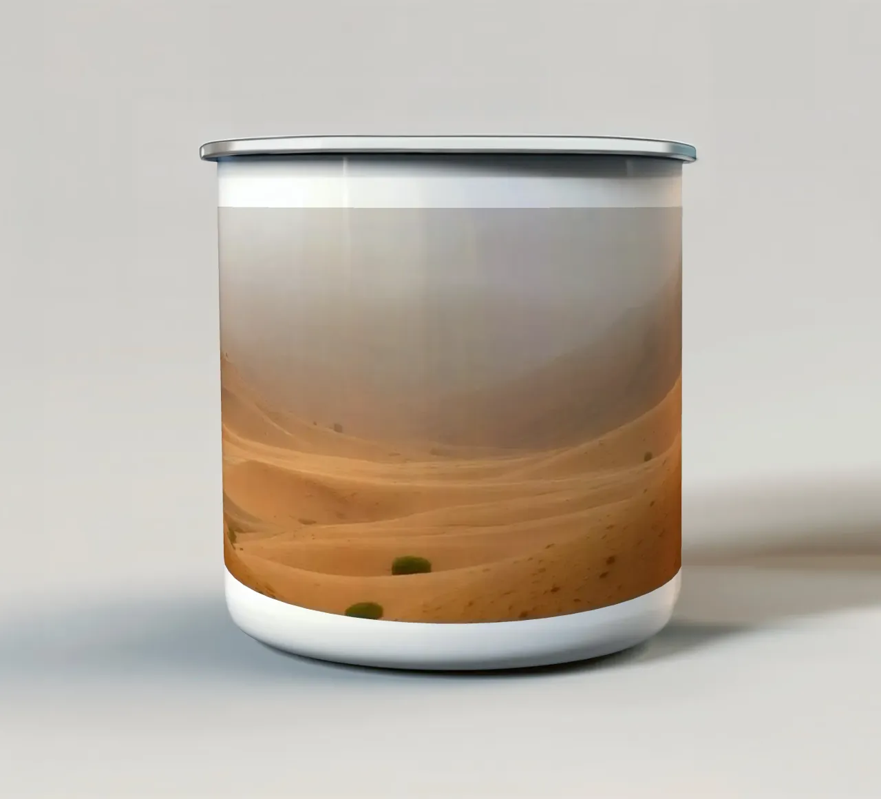 desert landscape under cloudy sky with gentle rolling dunes enamel mug by DesignDoodle