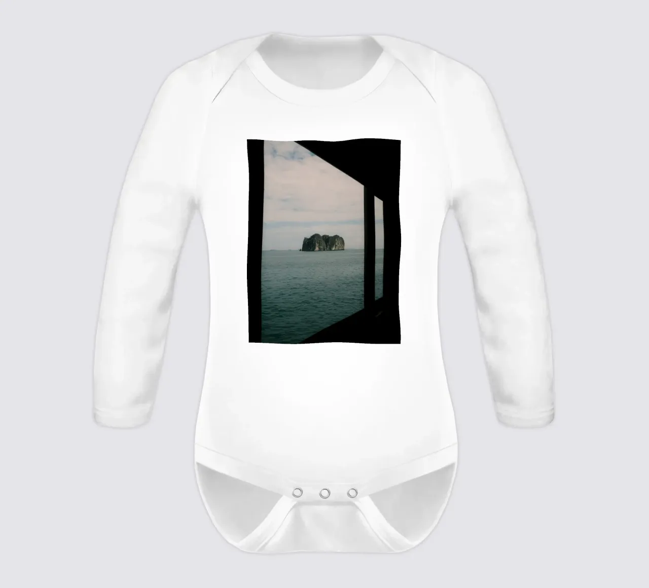 Framed by the Sea at Halong Bay long-sleeve baby romper by FujiPrints
