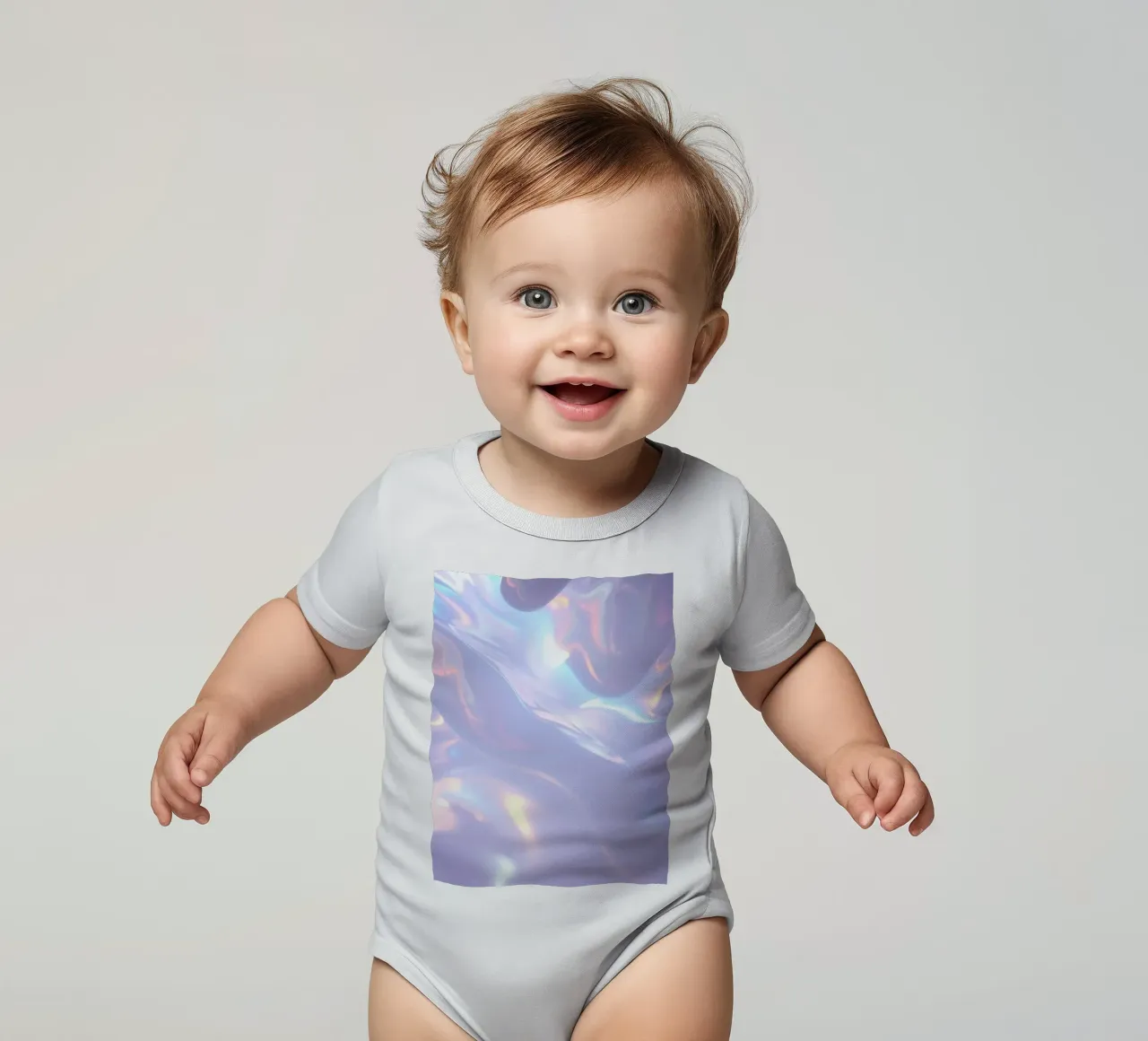 surface reflecting soft colors and patterns short-sleeve baby romper by DesignDoodle