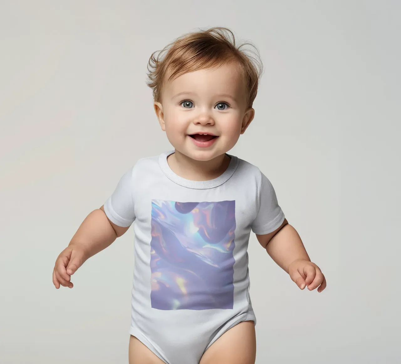 surface reflecting soft colors and patterns short-sleeve baby romper by DesignDoodle