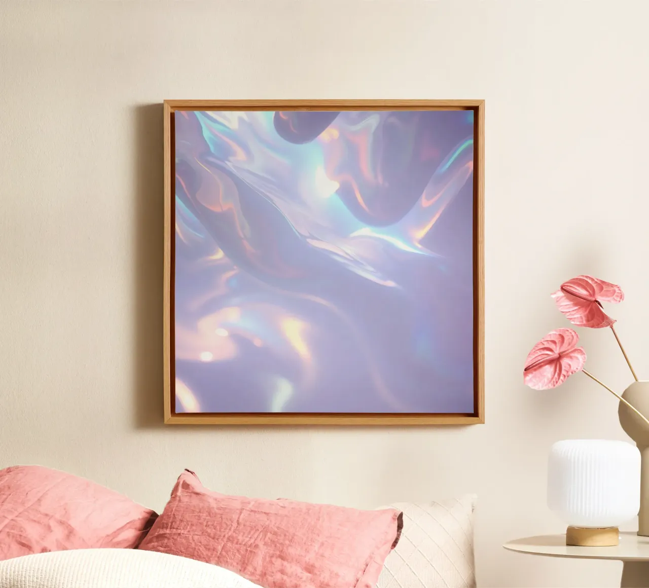 surface reflecting soft colors and patterns canvas with Floater frame by DesignDoodle