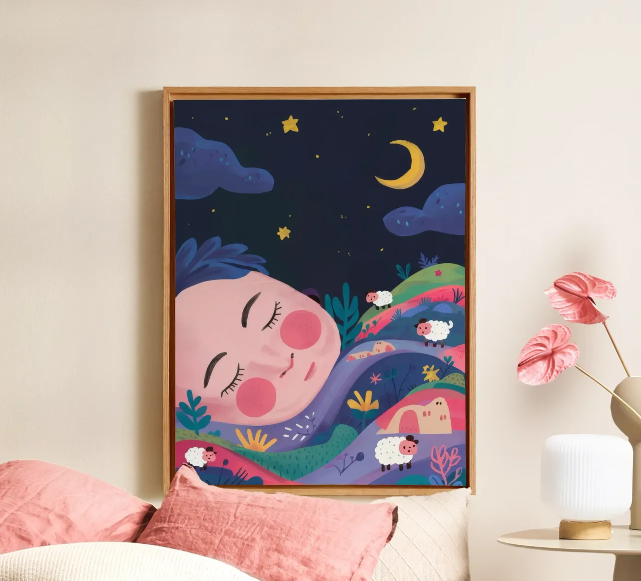 Träumerischer Nachtschlaf Leinwand mit Schattenfugenrahmen von Petal Canvas