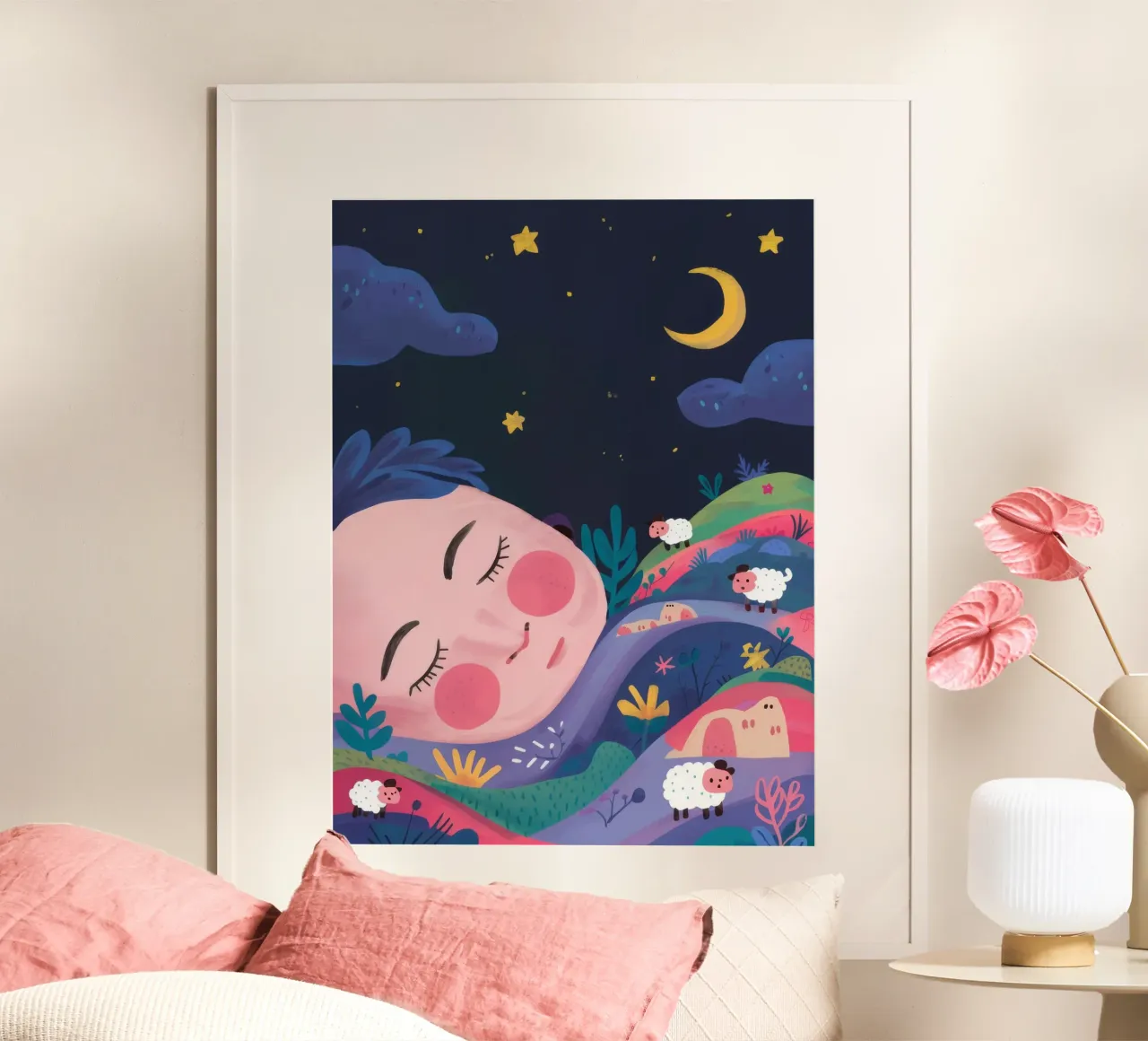 Sonno notturno da sogno poster con telaio in alluminio da Petal Canvas