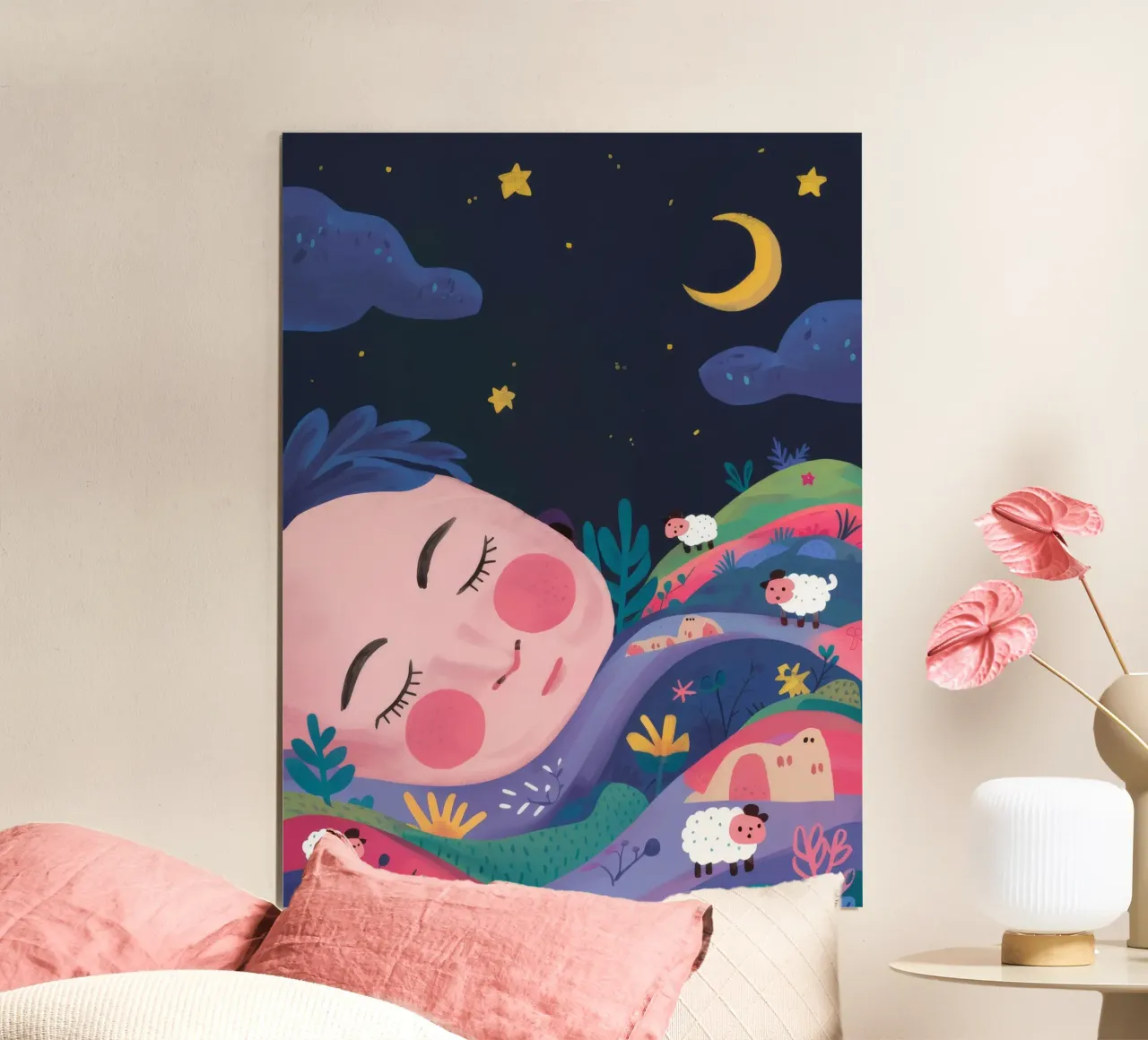 Sonno notturno da sogno poster con telaio in alluminio da Petal Canvas