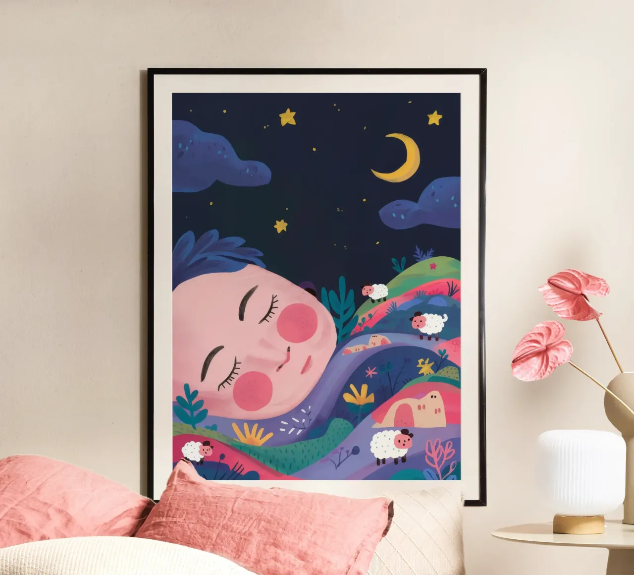 Sonno notturno da sogno poster con telaio in alluminio da Petal Canvas
