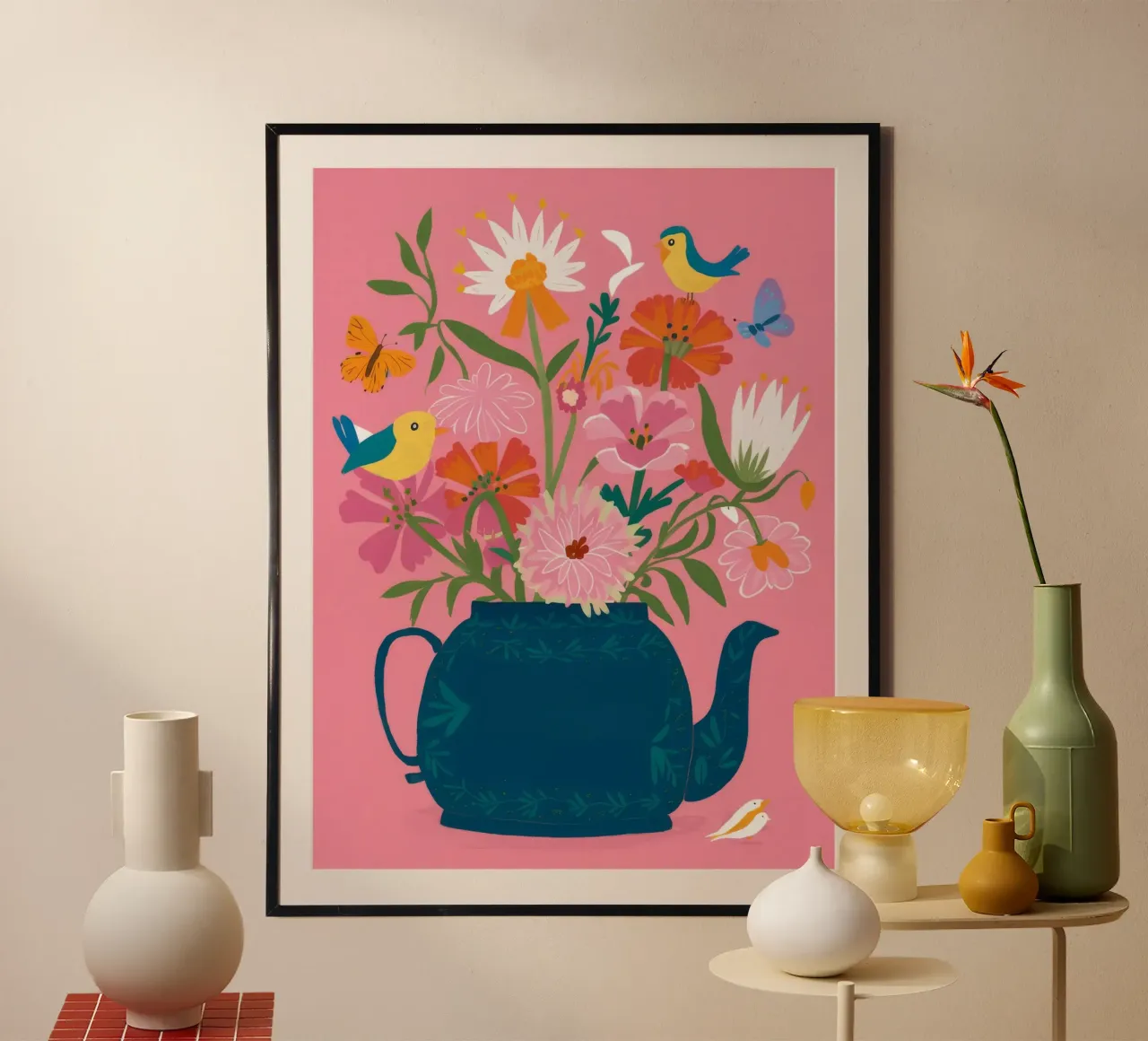 Teiera floreale Harmony poster con telaio in legno da Petal Canvas