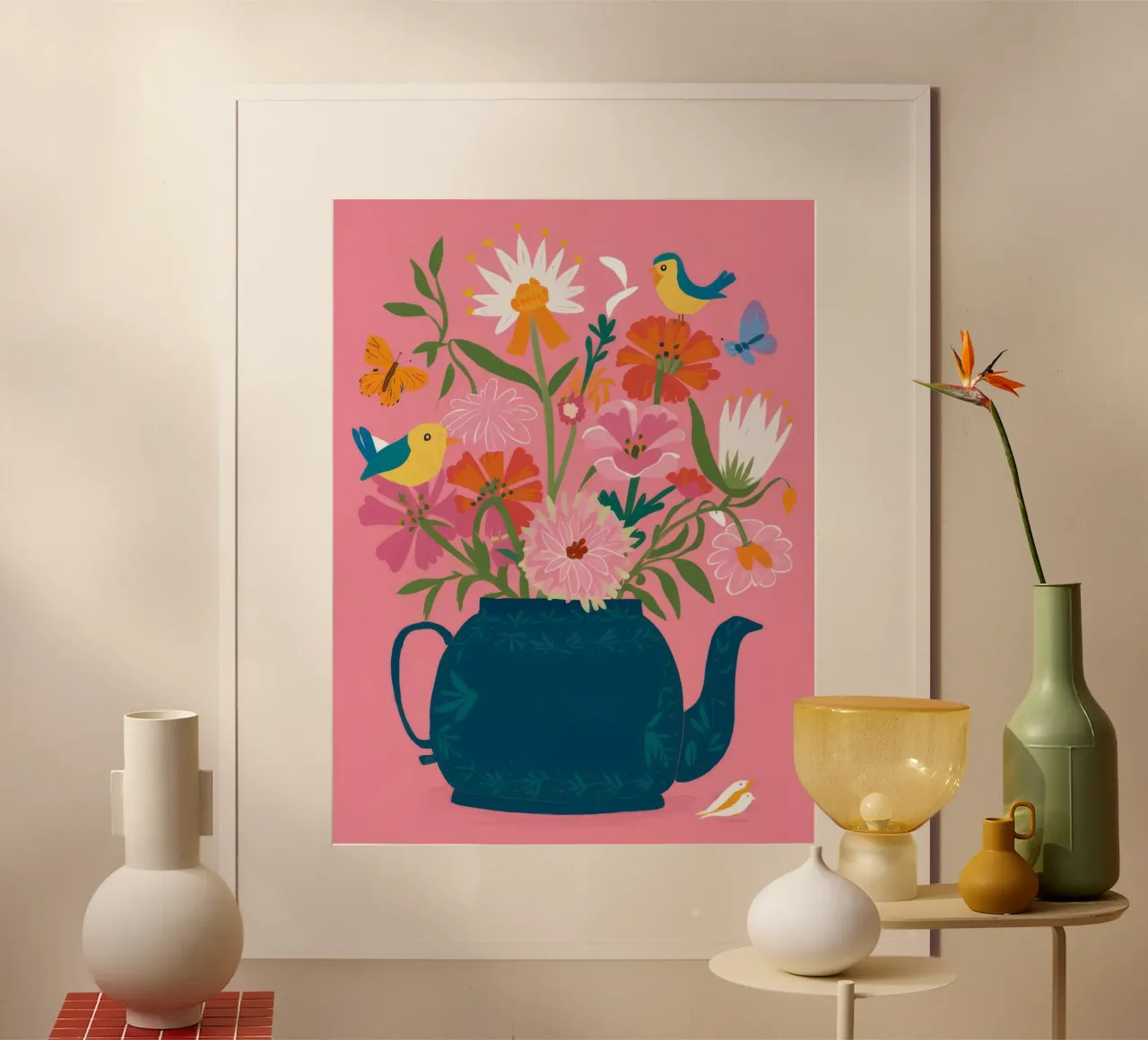 Teiera floreale Harmony poster con telaio in legno da Petal Canvas