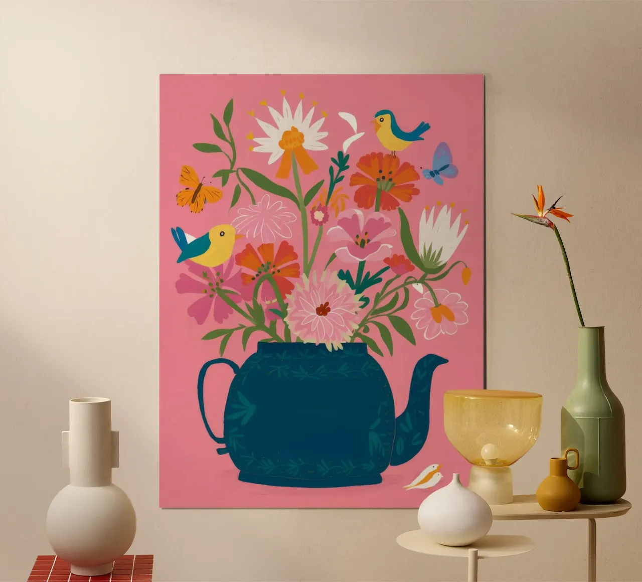 Teiera floreale Harmony poster con telaio in legno da Petal Canvas