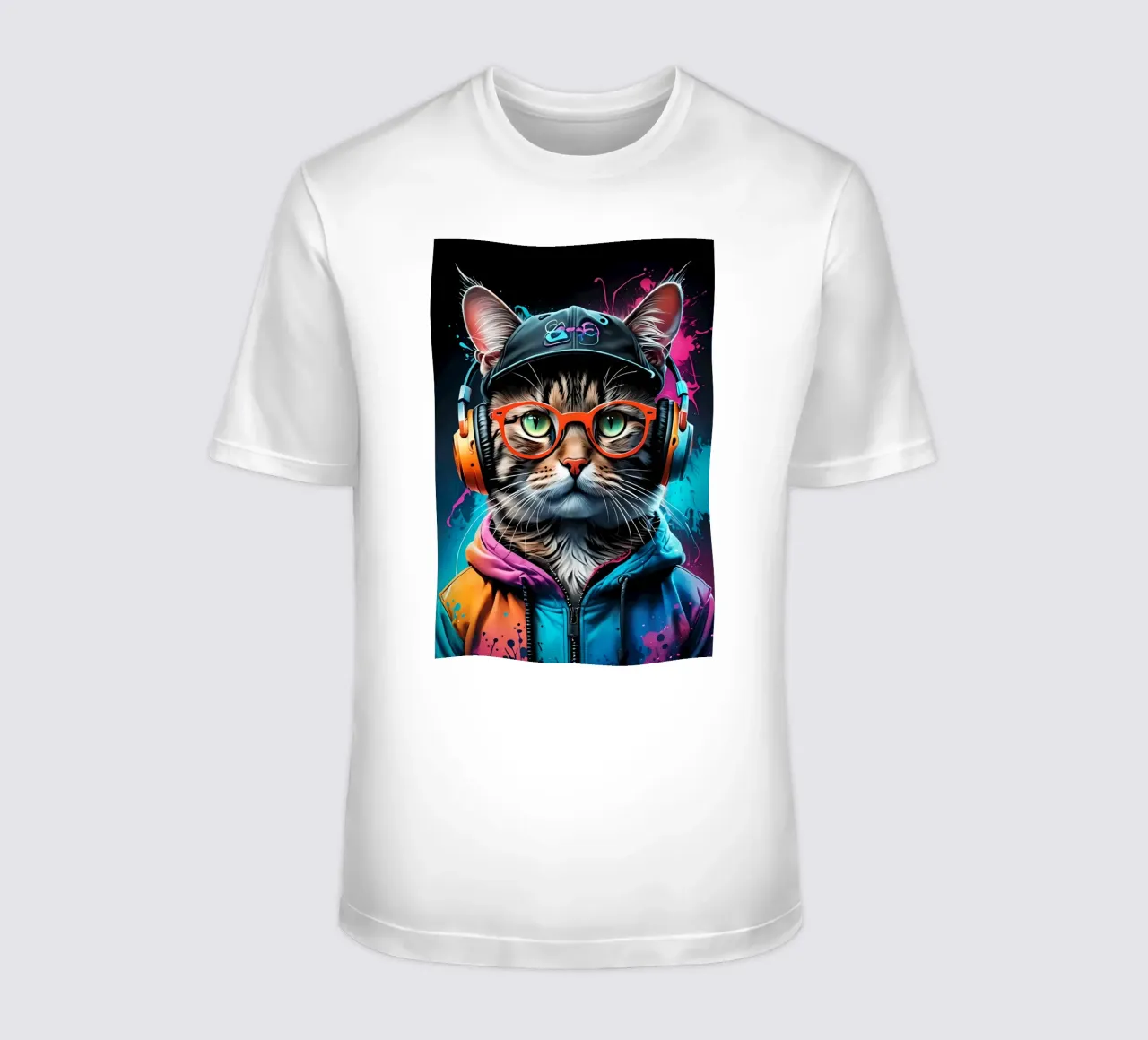 Gatto in cuffia al neon t-shirt da MakArena