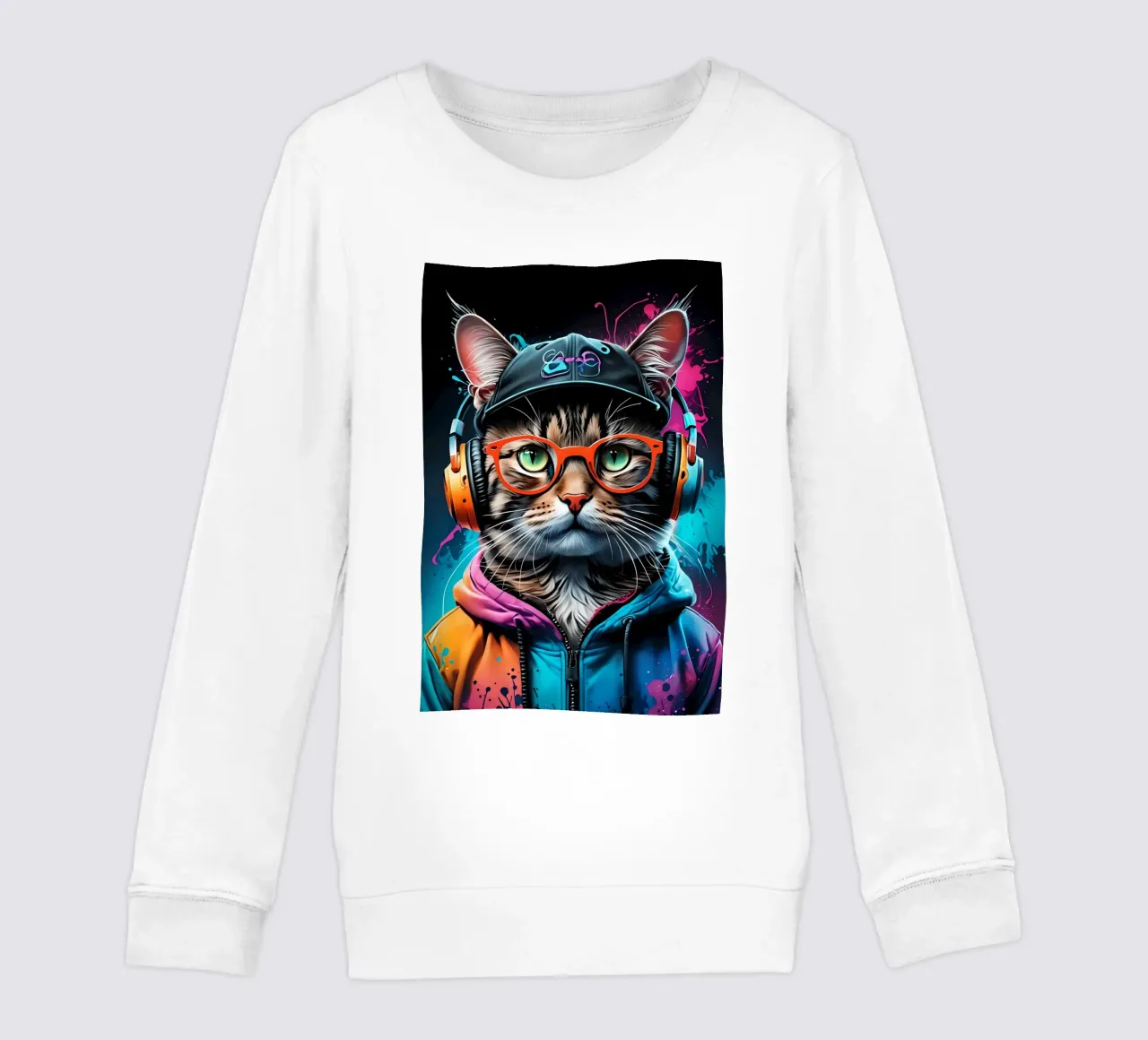 Gatto in cuffia al neon felpa bambino da MakArena