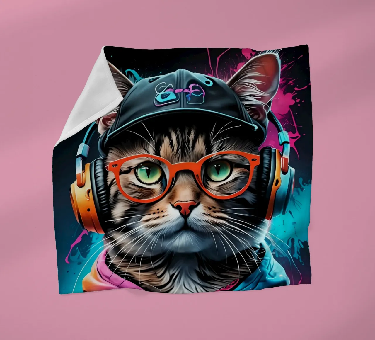 Gatto in cuffia al neon coperta in pile da MakArena