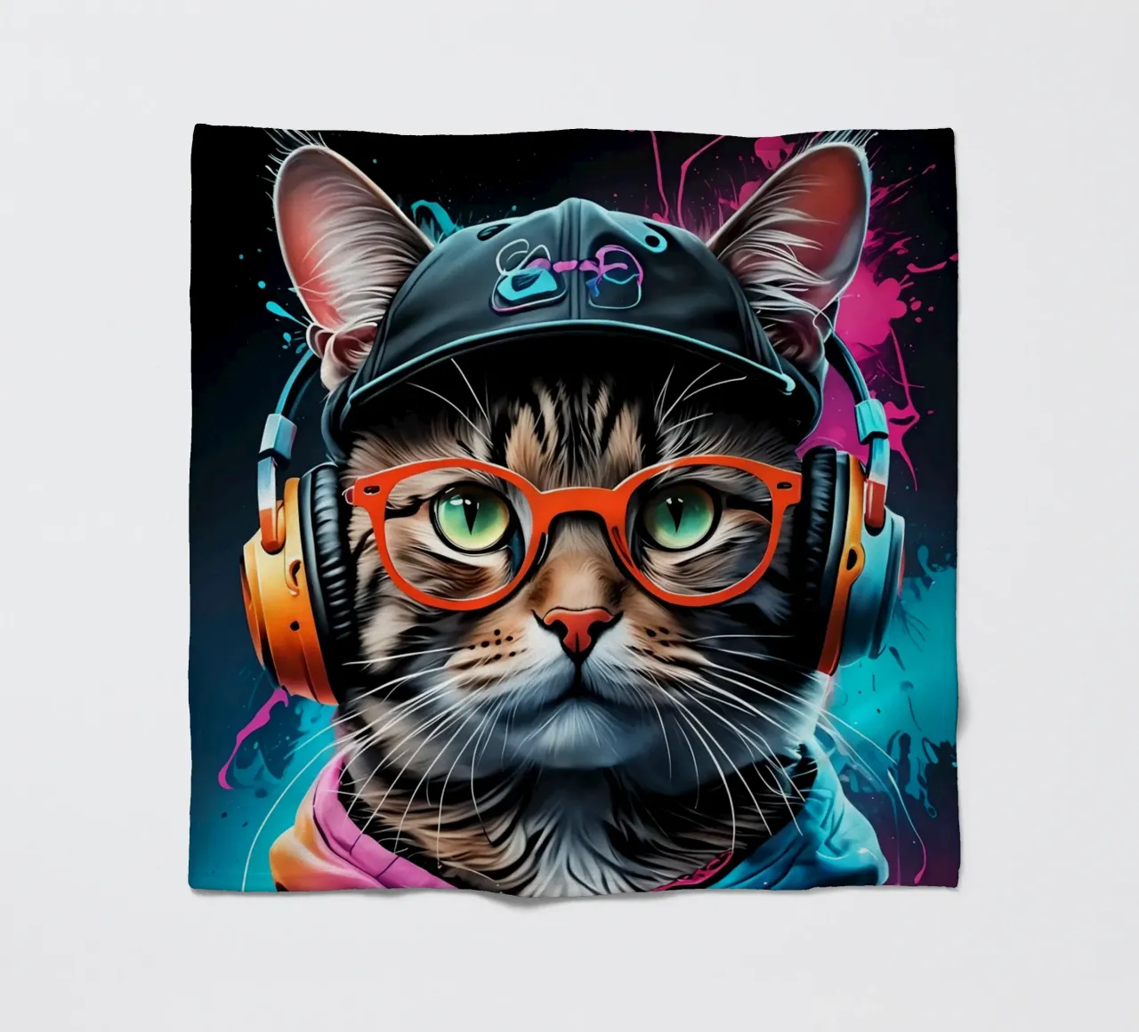 Gatto in cuffia al neon coperta in pile da MakArena
