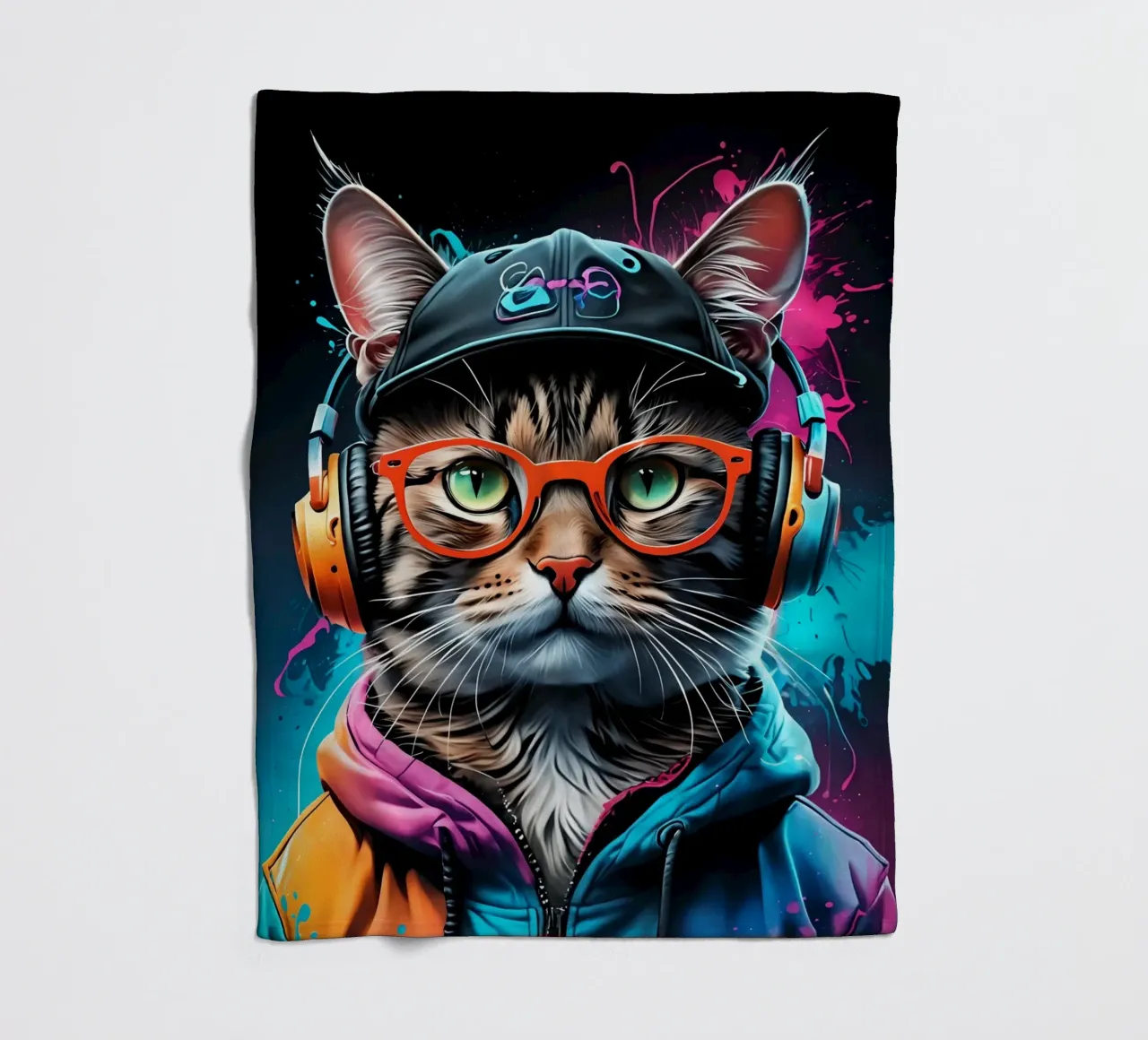 Gatto in cuffia al neon coperta in pile da MakArena