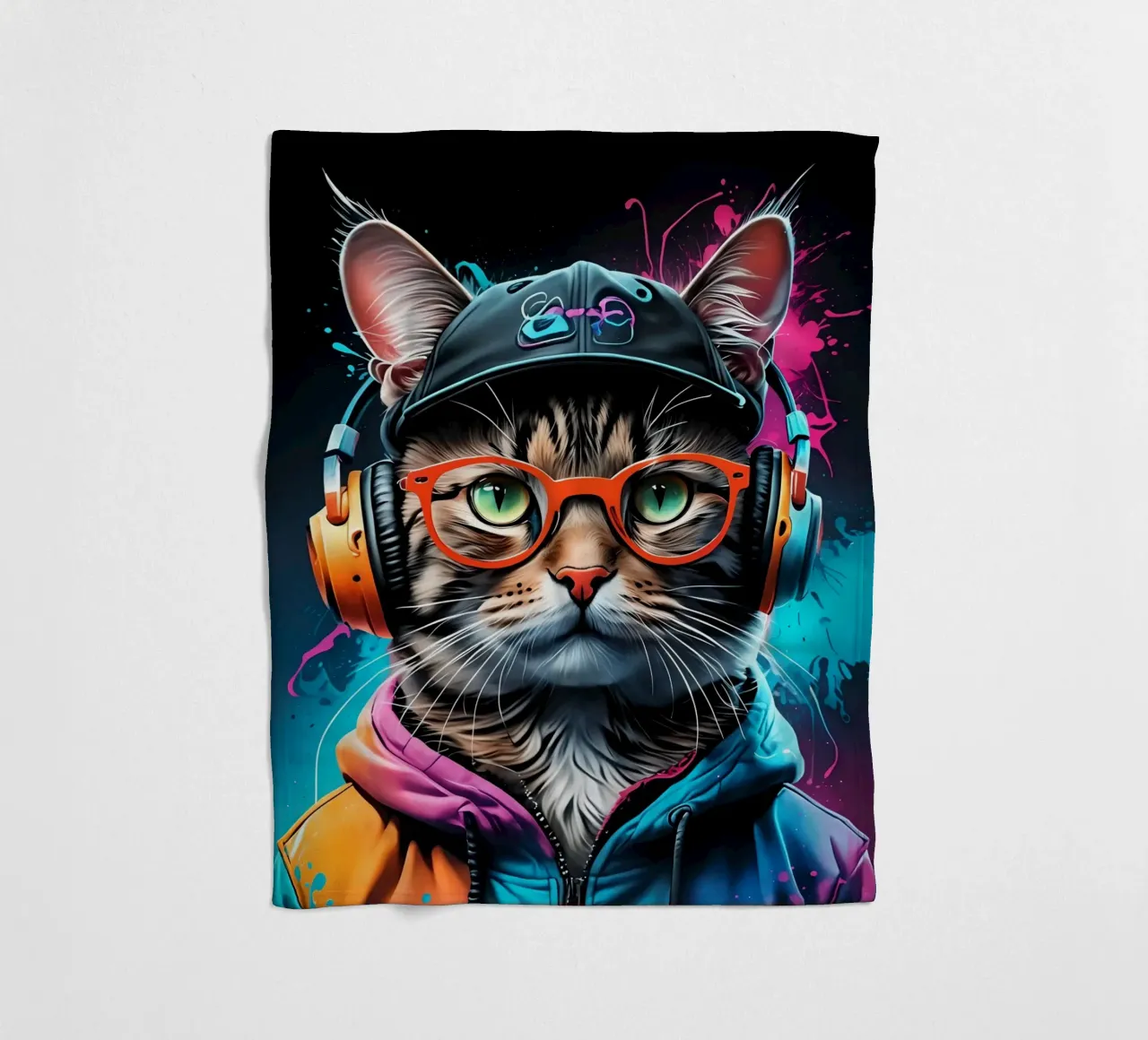 Gatto in cuffia al neon coperta in pile da MakArena