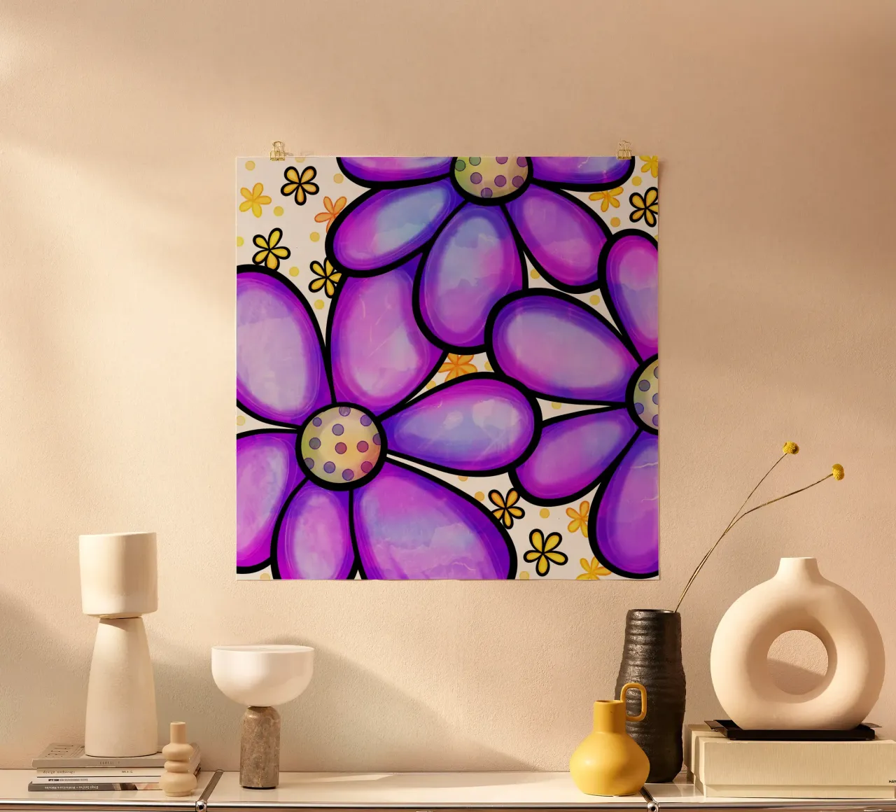 Margherite Inky Pop poster con telaio in plastica da Botanical Pattern House