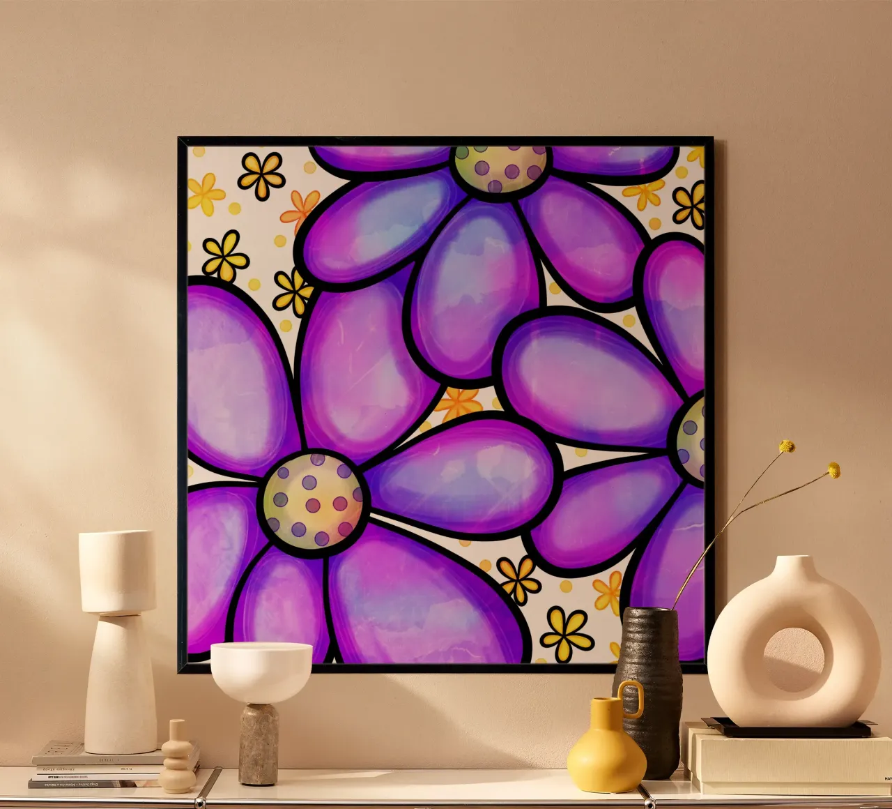Margherite Inky Pop poster con telaio in plastica da Botanical Pattern House