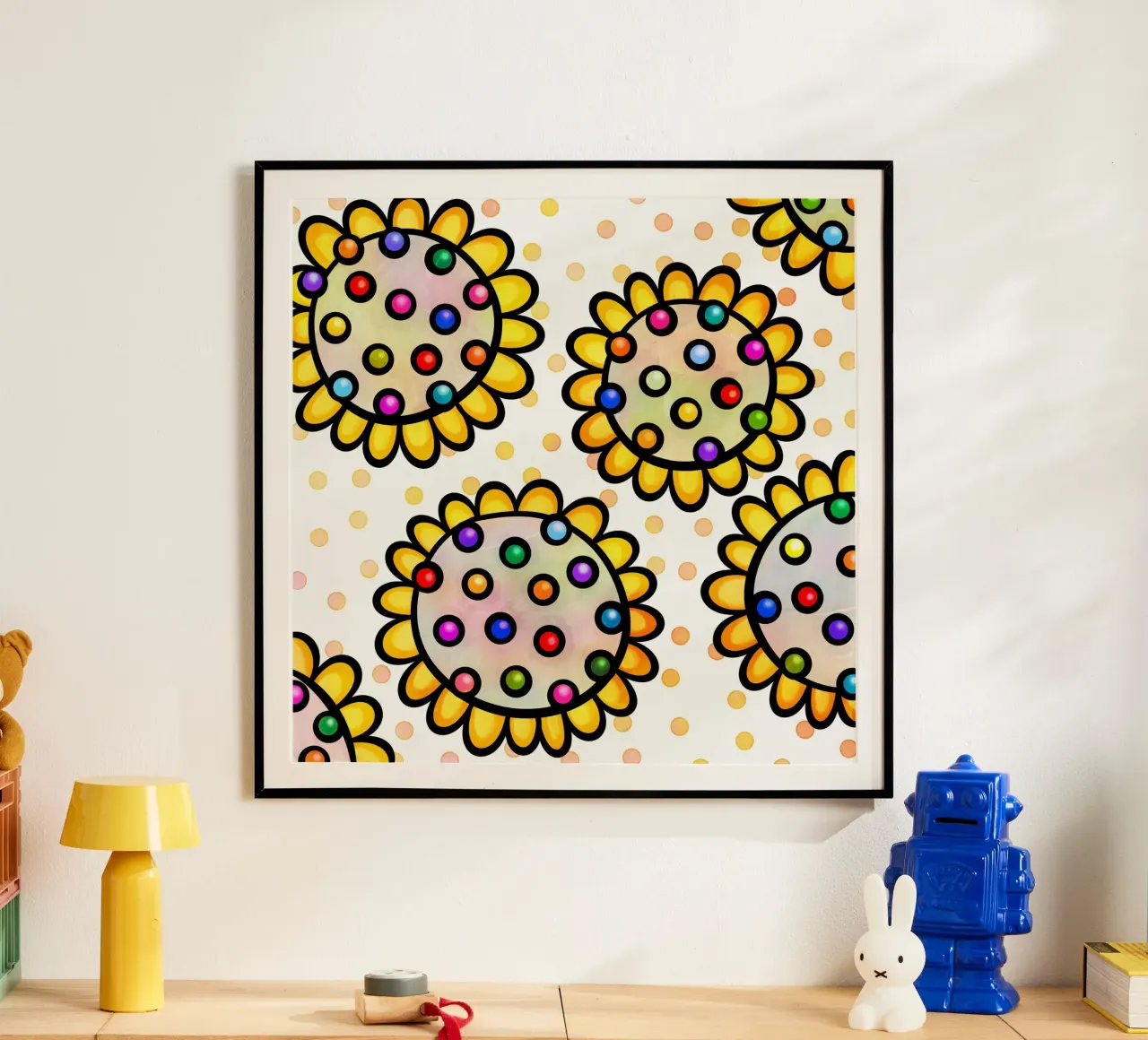 Margherite Inky Pop poster con telaio in legno da Botanical Pattern House