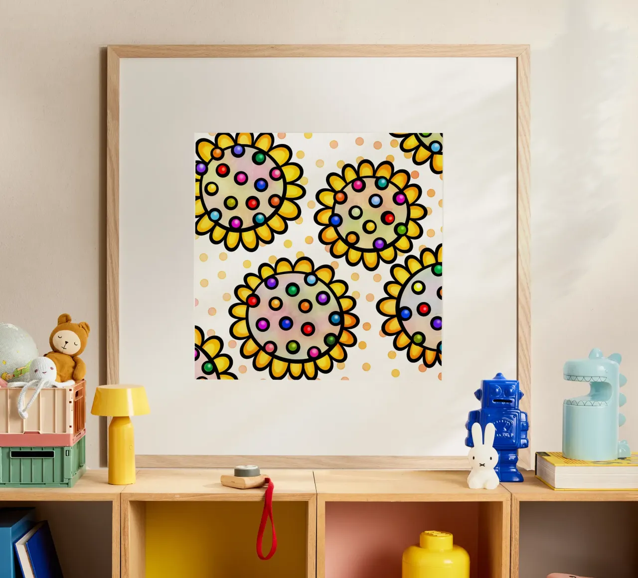 Margherite Inky Pop poster con telaio in legno da Botanical Pattern House