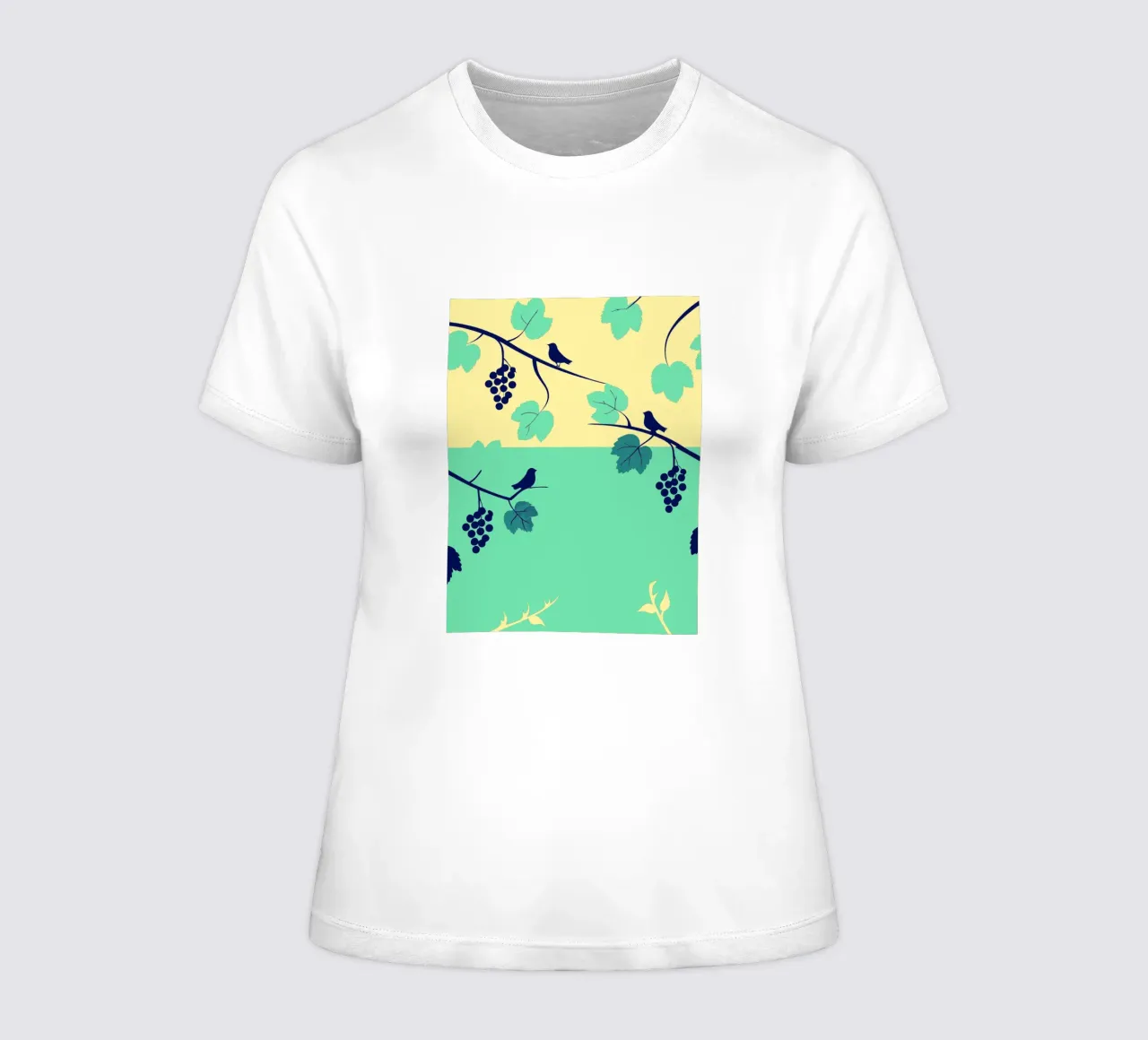 Albero dell'uva e uccello t-shirt da donna da TODAY'S SHOP