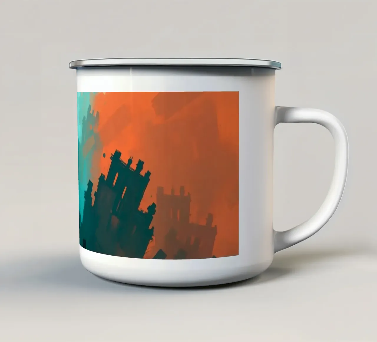paesaggio astratto con colori contrastanti riflettenti tazza in smalto da DesignDoodle