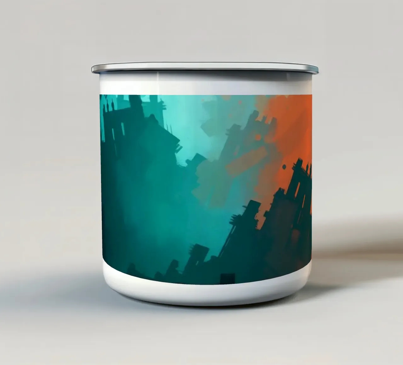 paesaggio astratto con colori contrastanti riflettenti tazza in smalto da DesignDoodle