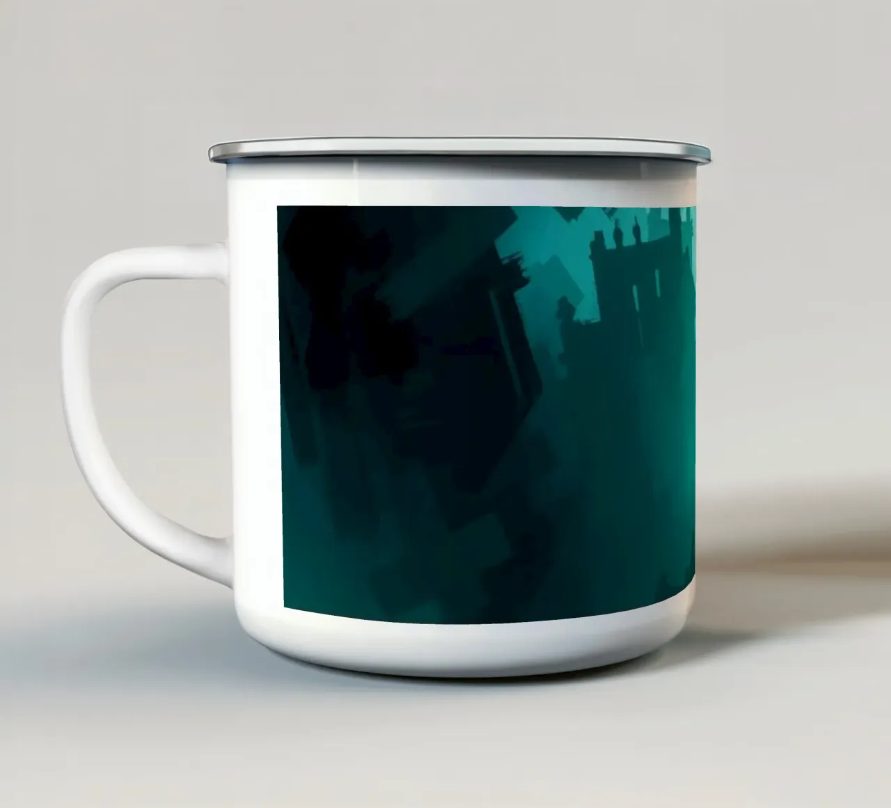 paesaggio astratto con colori contrastanti riflettenti tazza in smalto da DesignDoodle