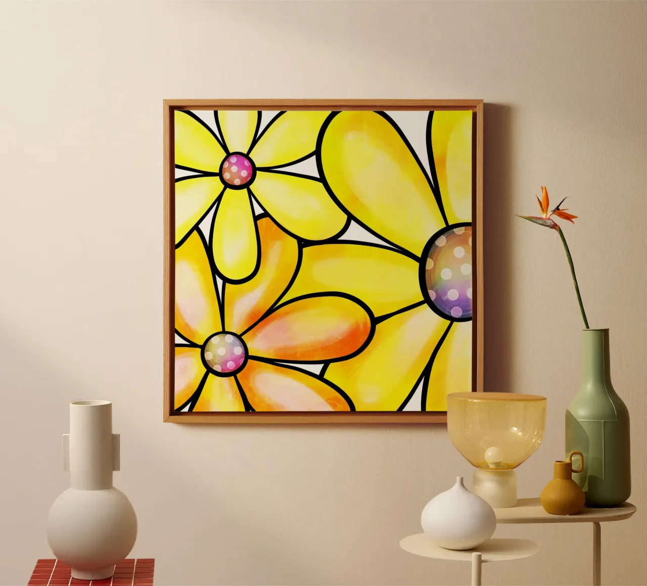 Margherite Inky Pop tela con Cornice a cassetta da Botanical Pattern House