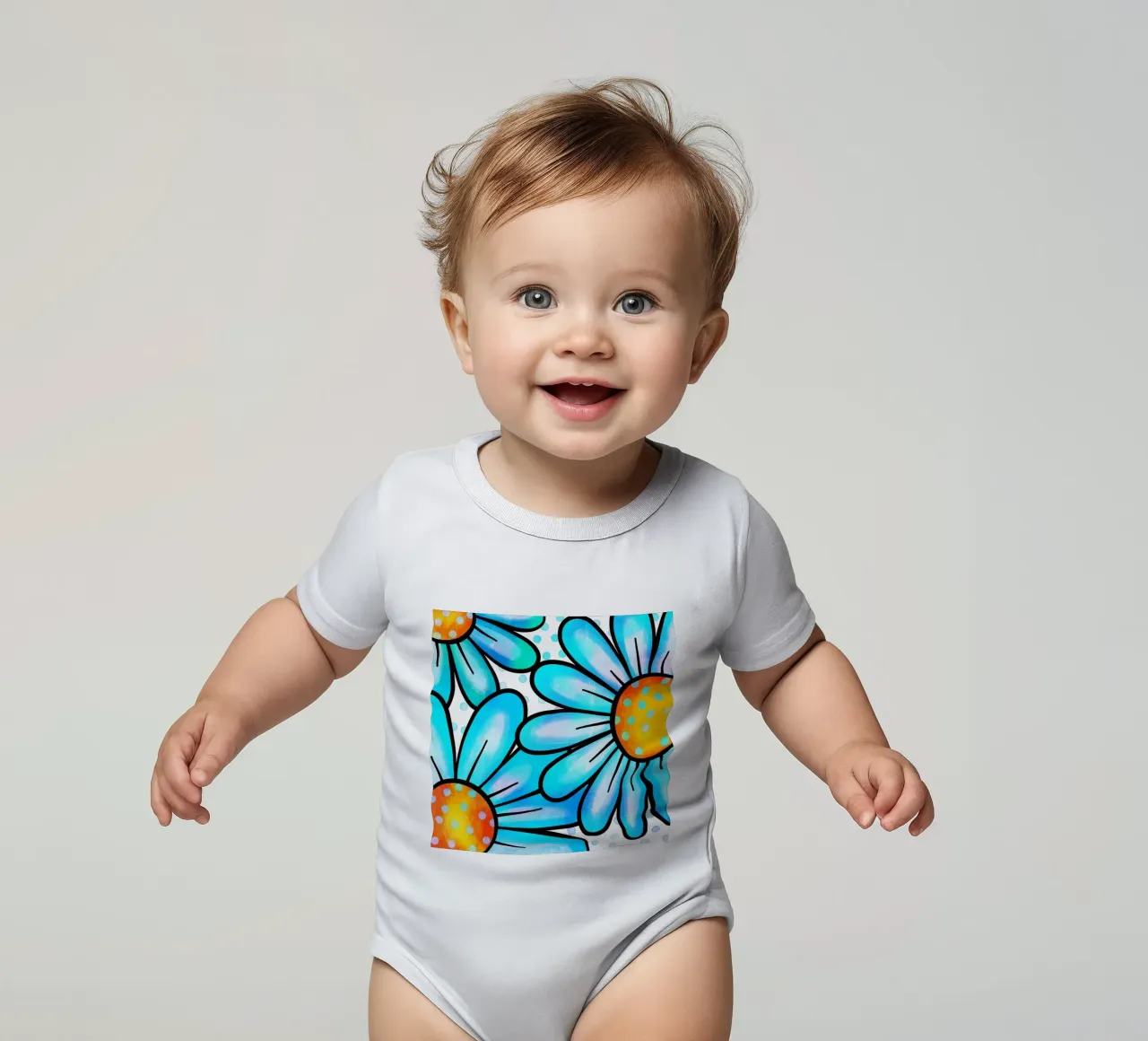 Inky Pop Daisies short-sleeve baby romper by Botanical Pattern House