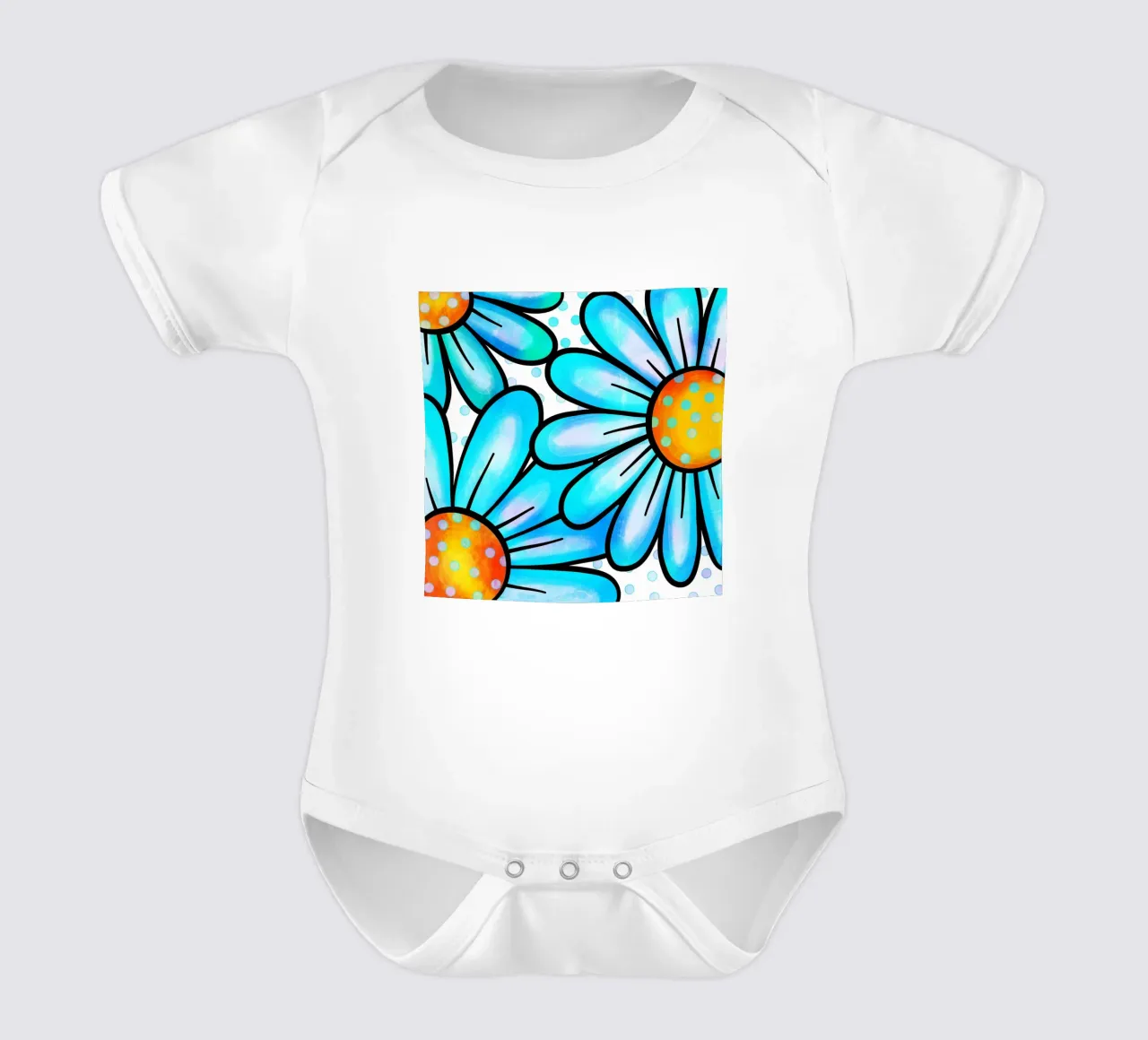 Inky Pop Daisies short-sleeve baby romper by Botanical Pattern House