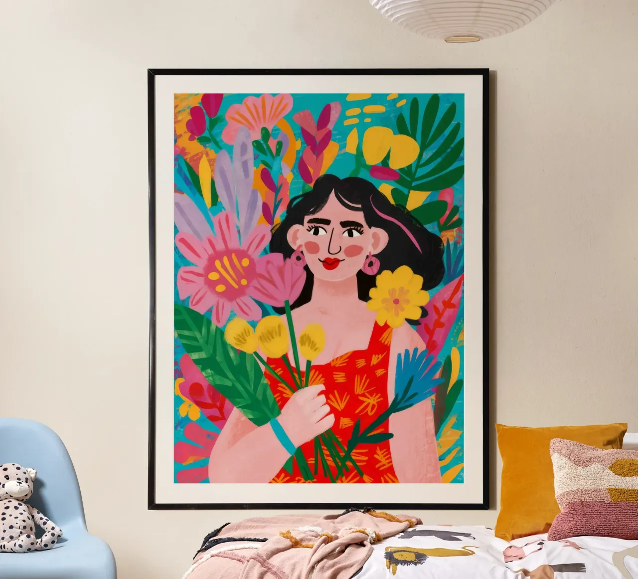 Abbraccio floreale poster con telaio in plastica da Petal Canvas