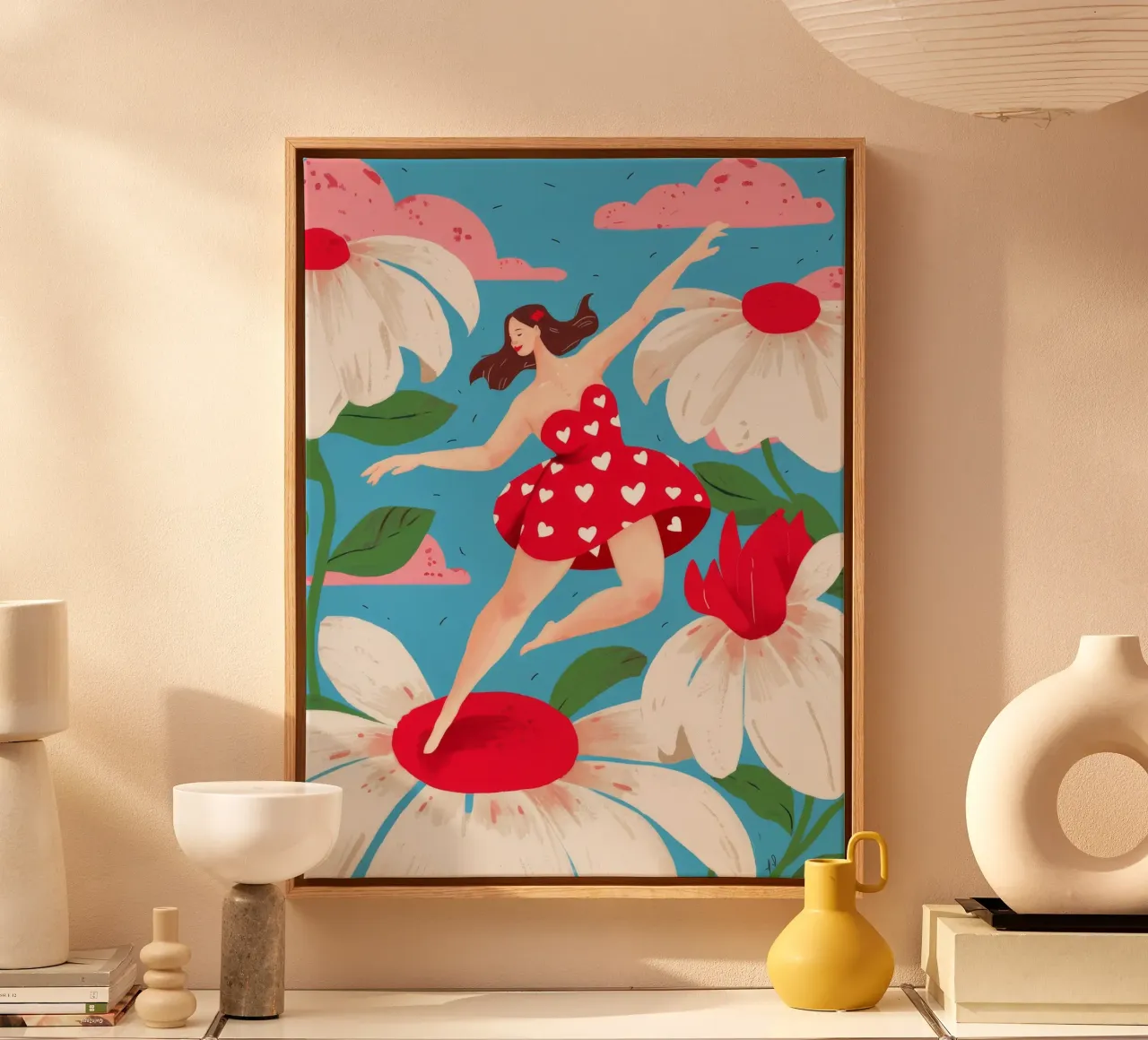 Verspielter Gänseblümchentanz Leinwand mit Schattenfugenrahmen von Petal Canvas