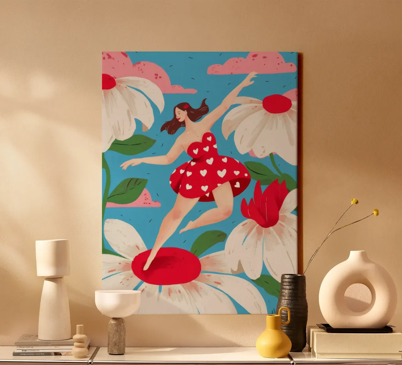 Verspielter Gänseblümchentanz Leinwand mit Schattenfugenrahmen von Petal Canvas