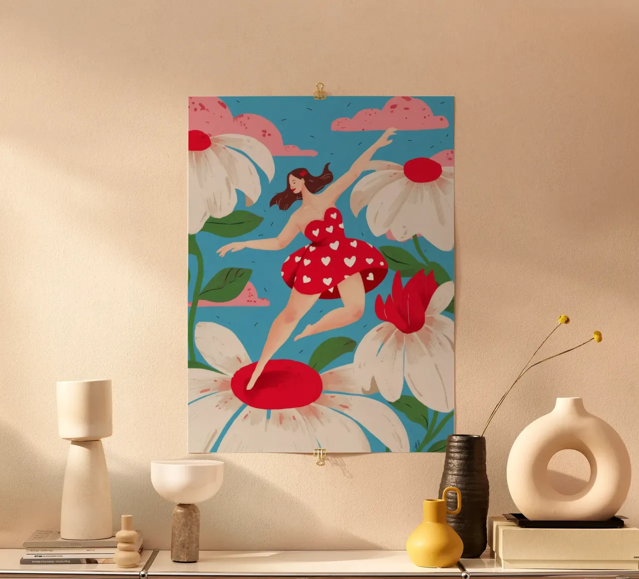 Speelse Daisy dans poster van Petal Canvas