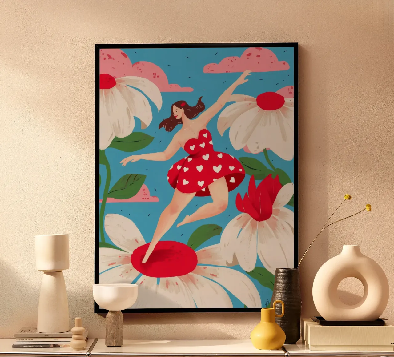 Speelse Daisy dans poster van Petal Canvas