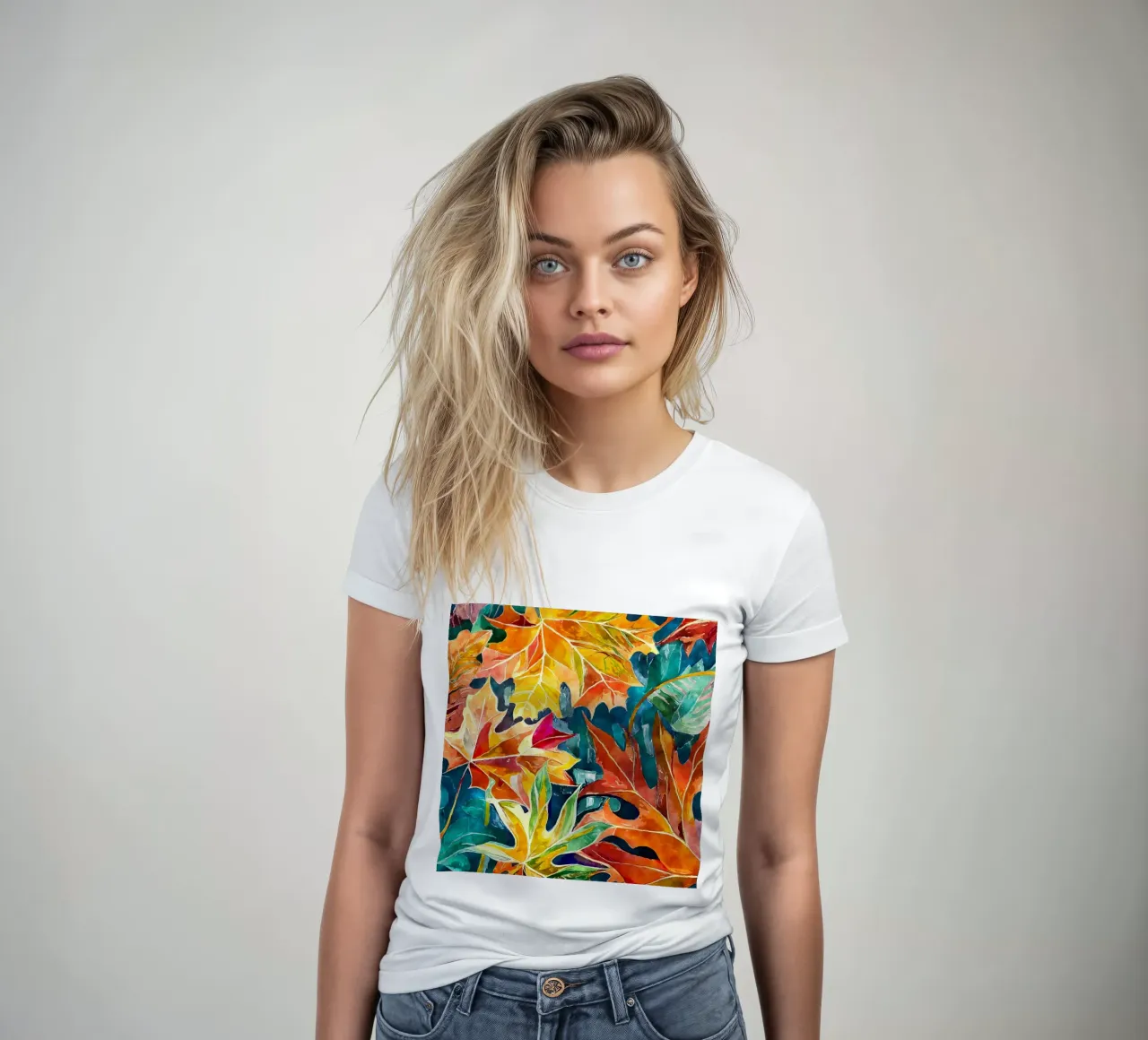 Autumn Whirl women's fitted t-shirt by Botanical Pattern House