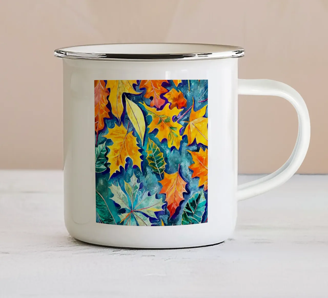 Torbellino de otoño taza de esmalte de Botanical Pattern House